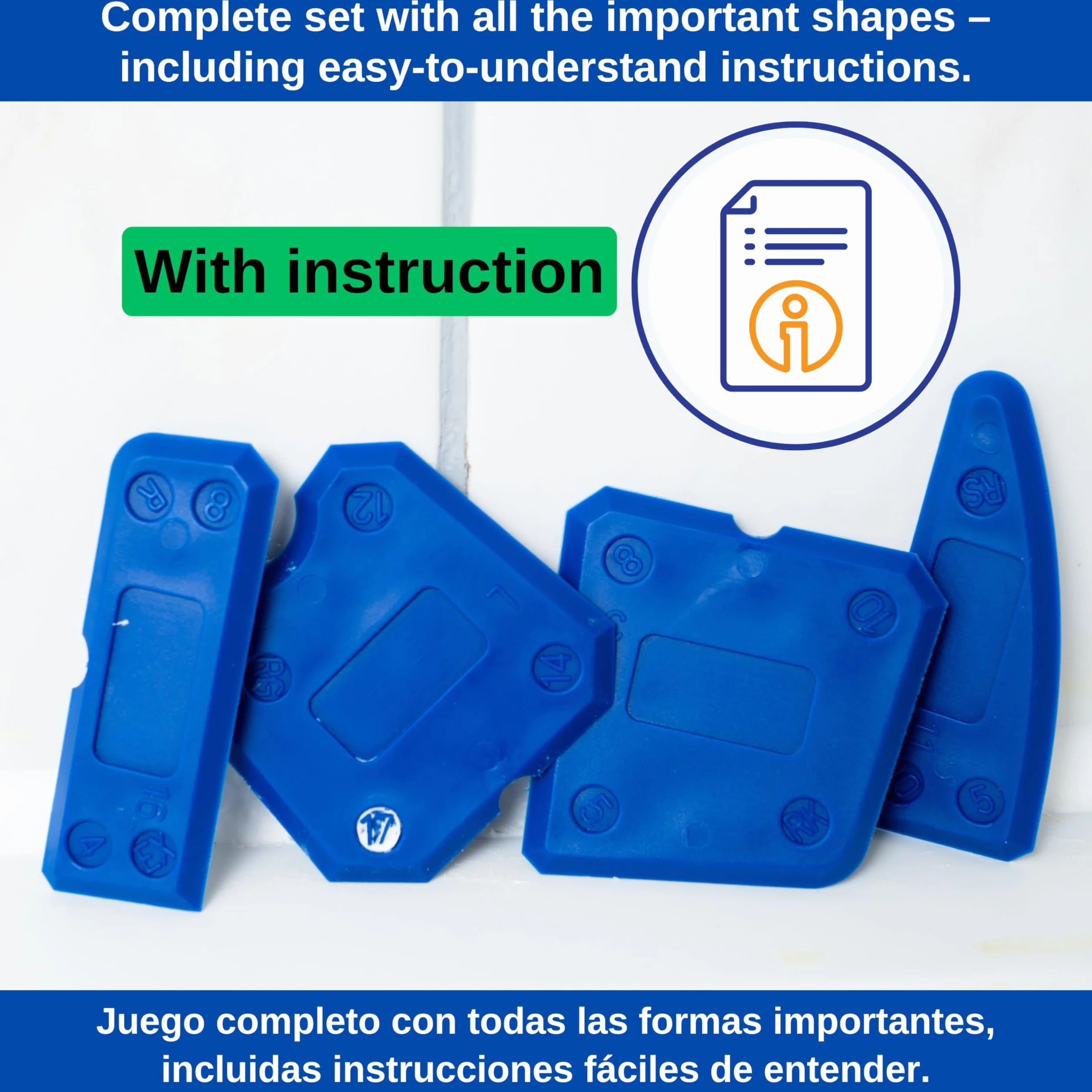 Utensili per rifinire giunti in silicone con istruzioni, Set di 5, attrezzo per silicone sigillante di diverse forme e dimensioni, spatola flexible per sigillare fughe e giunti di cucina e bagno
