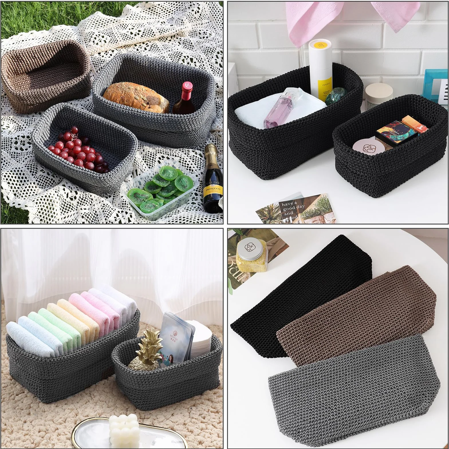 Cestini Portaoggetti Intrecciati a Mano, Piccolo Cesto Porta Oggetti per Camera da Letto, Bagno, Cucina (Grigio)