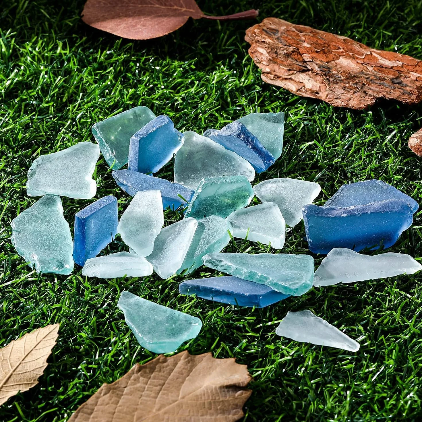 LATERN 600g Pezzi di Vetro Marino, 22OZ Blu Cobalto, Bianco e Verde Vetro Marino Piatto Satinato Frantumato Riempitivo per Vasi per Casa Acquario Crafts Artistico Fai Da Te Spiaggia Matrimonio Festa