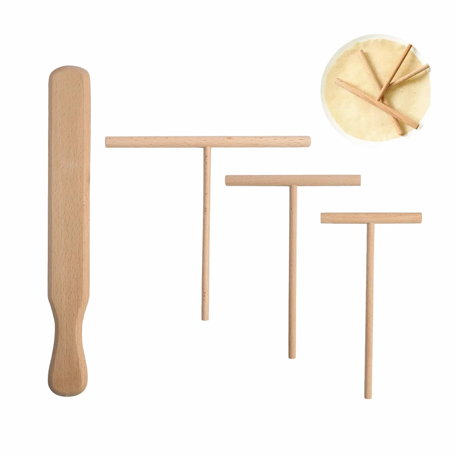 Set de spatules et d'étaleurs de crêpes - set de 4, bois naturel, ustensile de cuisine pour étaler et retourner les crêpes, pratique, spatule de 30 cm de long - lavable au lave-vaisselle