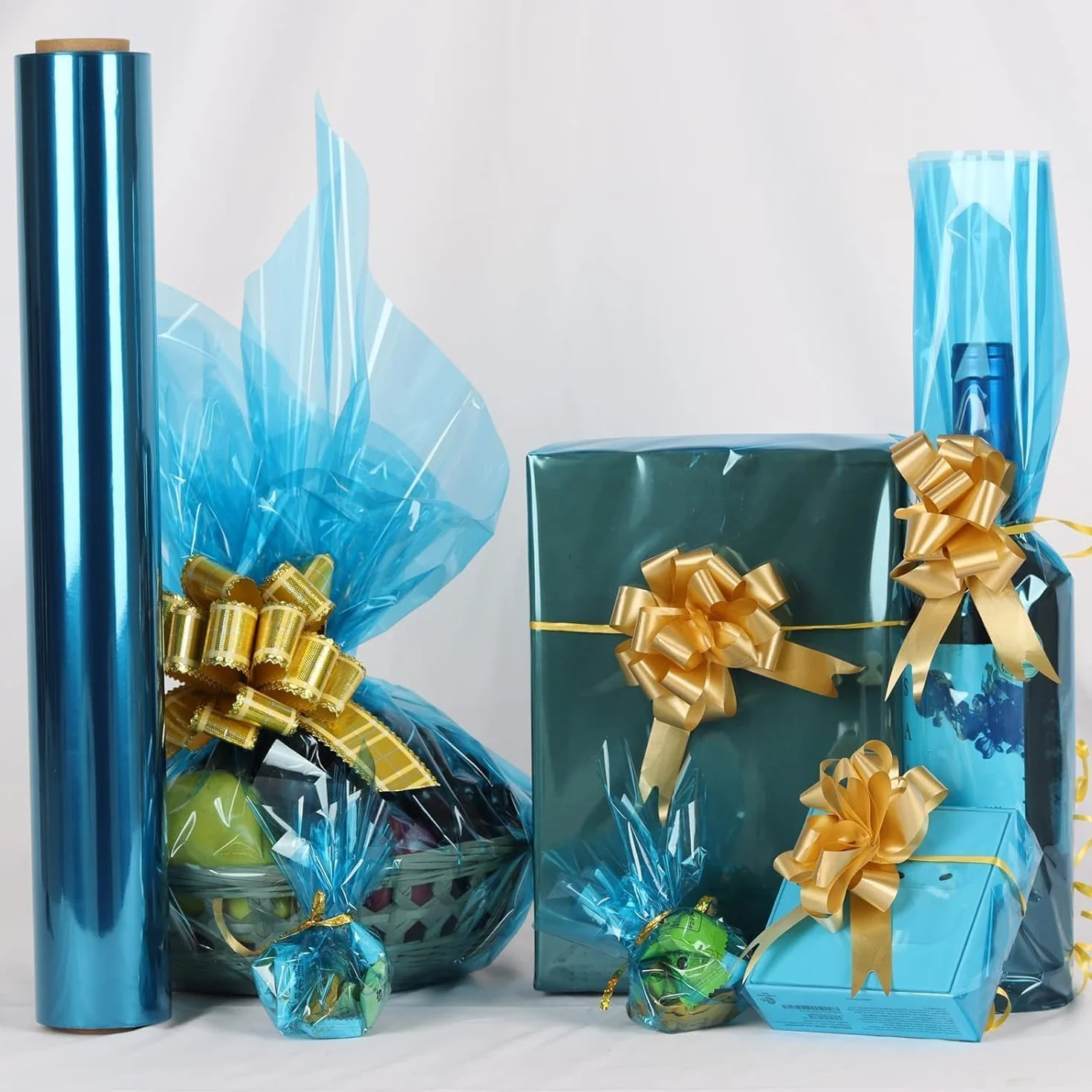 Rotolo di Blu Cellophane Trasparente, 40cm x 30m Involucro di Cellophane 2,5 mil Cellophane Blu Trasparente Cellophane Colorato Carta per Fiorist, Artigianato,Bouquet di Fiori