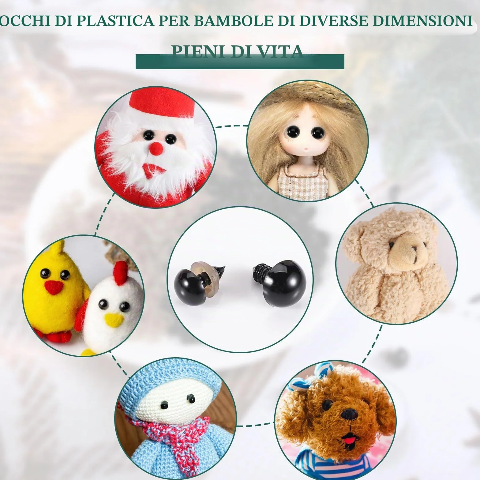 PAEFIU 100 Pezzi Occhi Amigurumi, 6/8/9/10/12mm Occhi di Sicurezza per Amigurumi con Rondelle, Occhi per Pupazzi per Peluche Bambola Fai da Te-con Scatola
