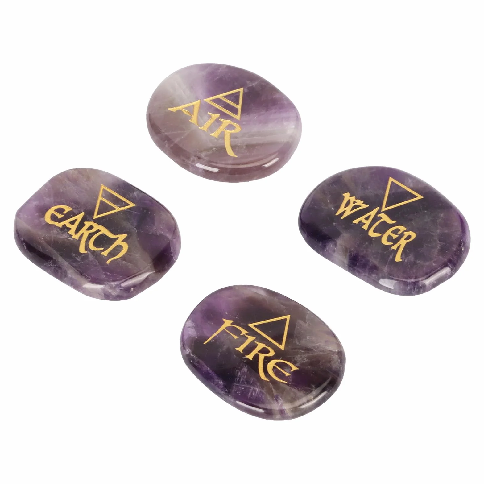 Set di Pietre Runiche Viola Lucidate per Meditazione e Rituali Reiki Confezione 4 Pezzi