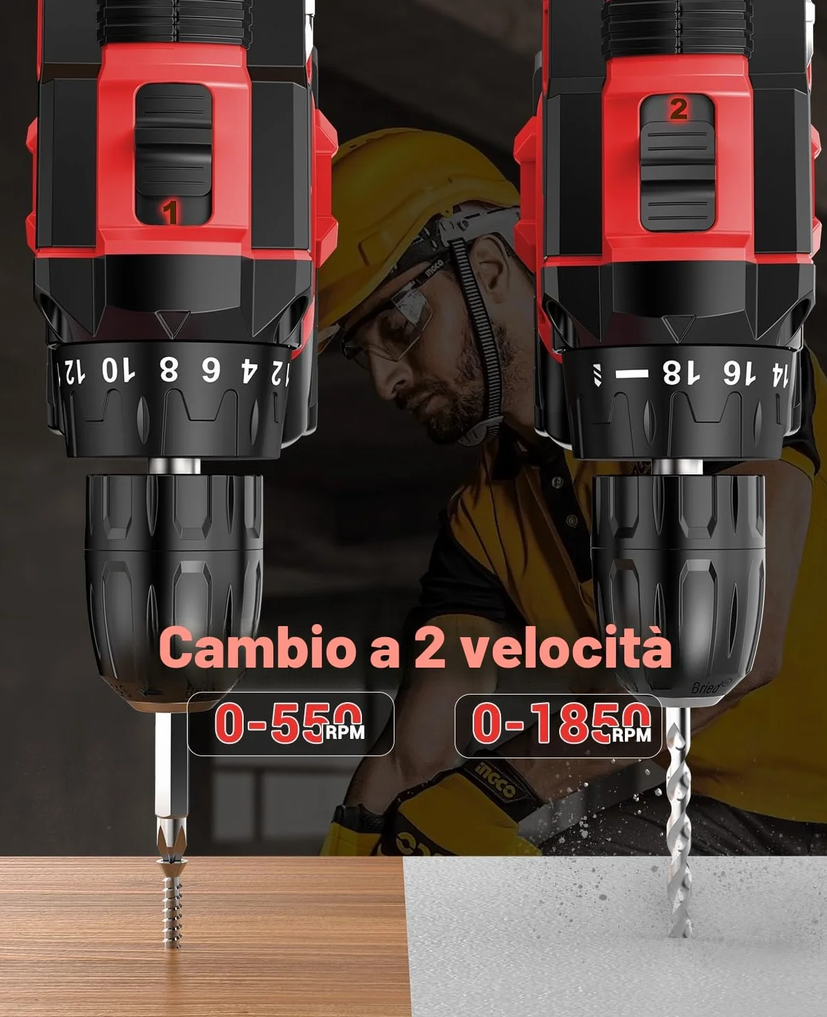MHPRO Trapano Avvitatore Batteria 21V, Avvitatore a Batteria con Batterie 2.0Ah, 42Nm Avvitatore Elettrico, 18+1 Coppie, 2 Velocità, 22CS Accessori, LED Luce per Casa Progetto