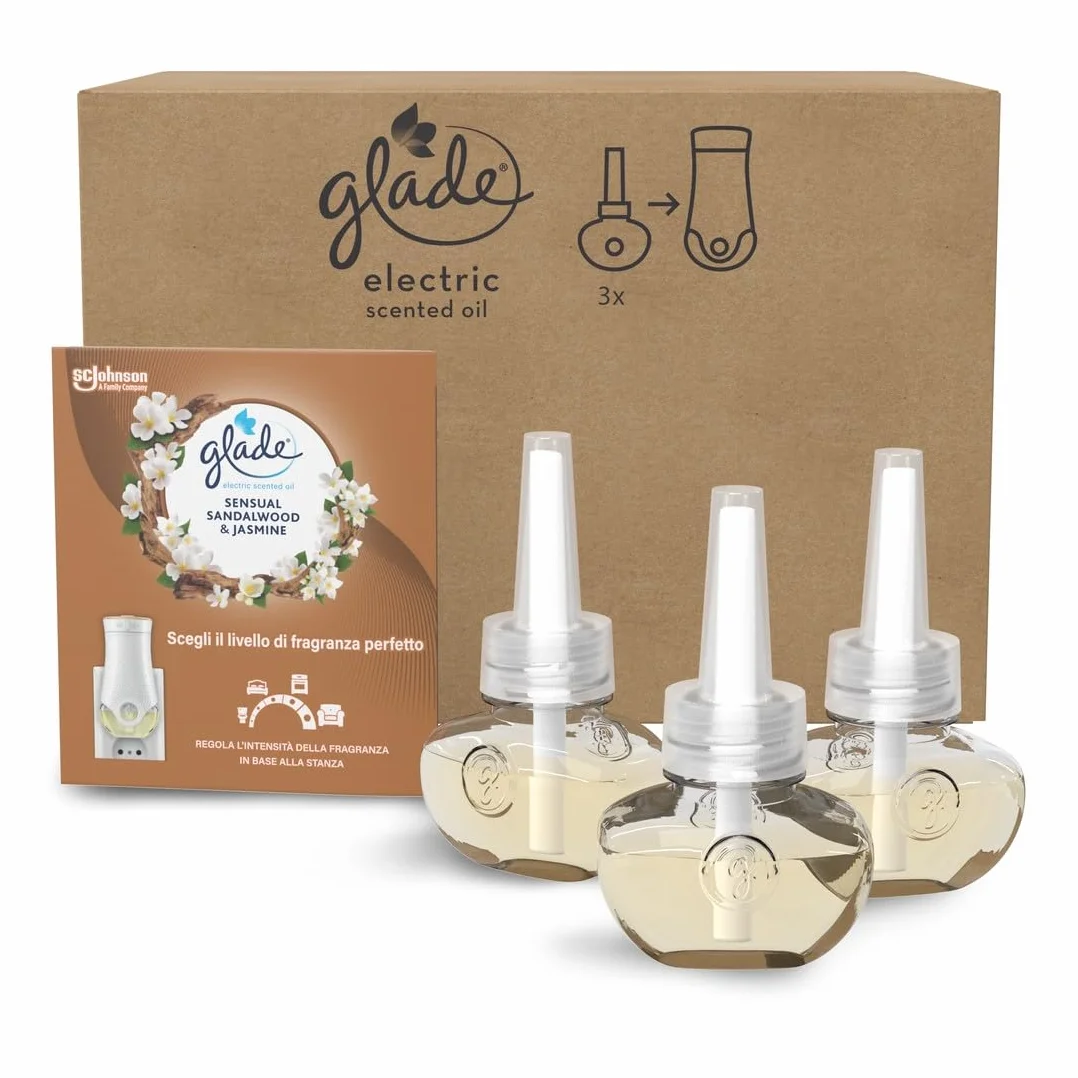 Glade Liquido Elettrico Profumatore Ambienti Olii Essenziali Gelsomino Sandalo Bali 3 Ricariche 120 Giorni