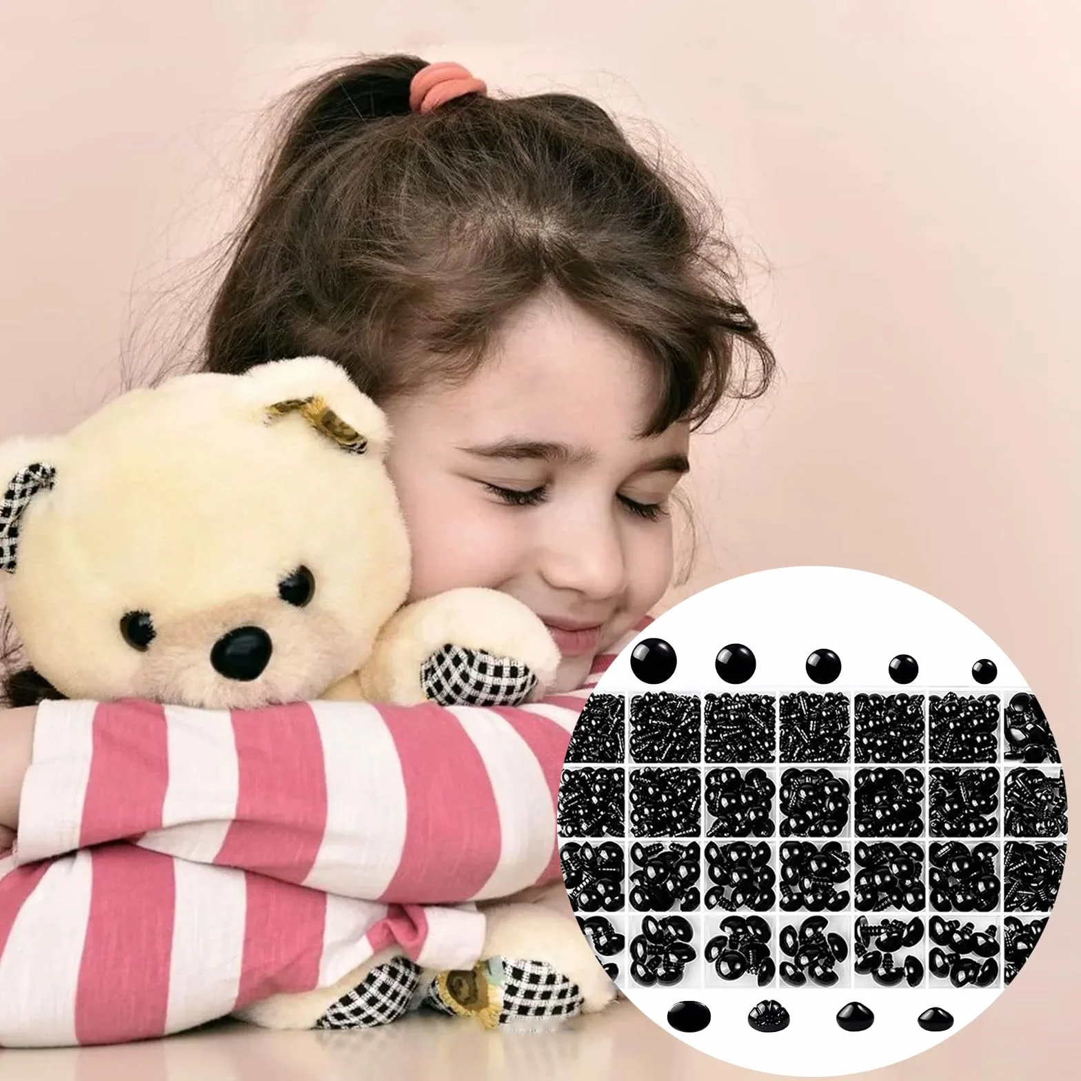 Foonary 1002 occhi a bottone in plastica, 6 – 14 mm, occhielli di sicurezza per animali all'uncinetto, 9 – 12 mm, per animali di peluche, occhi delle bambole con rondelle, accessori per giocattoli fai