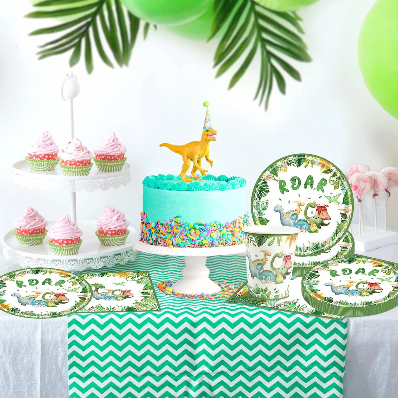 Bikasun 60 Pezzi Stoviglie per Dinosauro Set Tema Compleanno per Bambini 20 Ospiti
