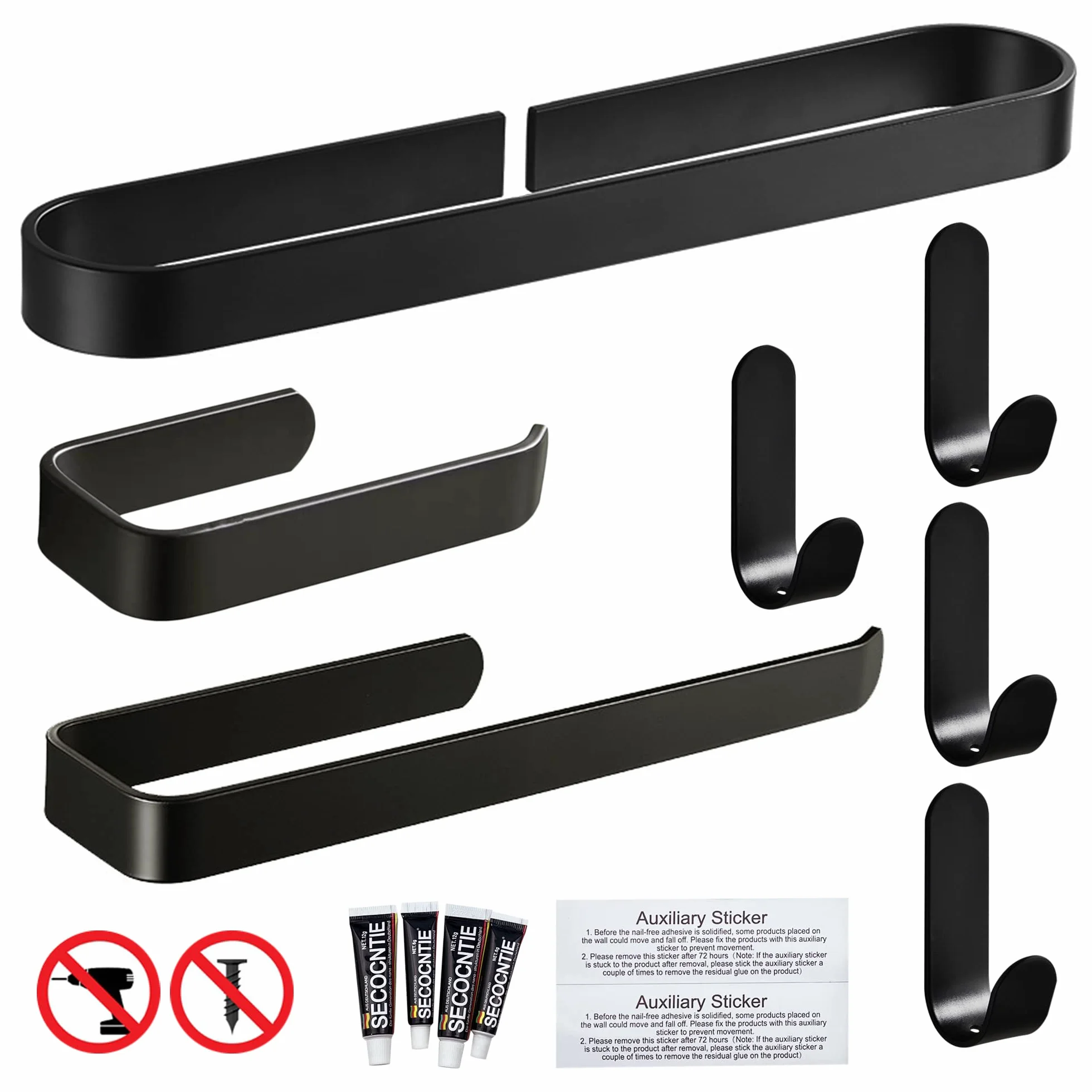 Set di accessori da bagno nero opaco 7 pezzi hardware adesivo portasciugamani carta igienica ganci per accappatoio