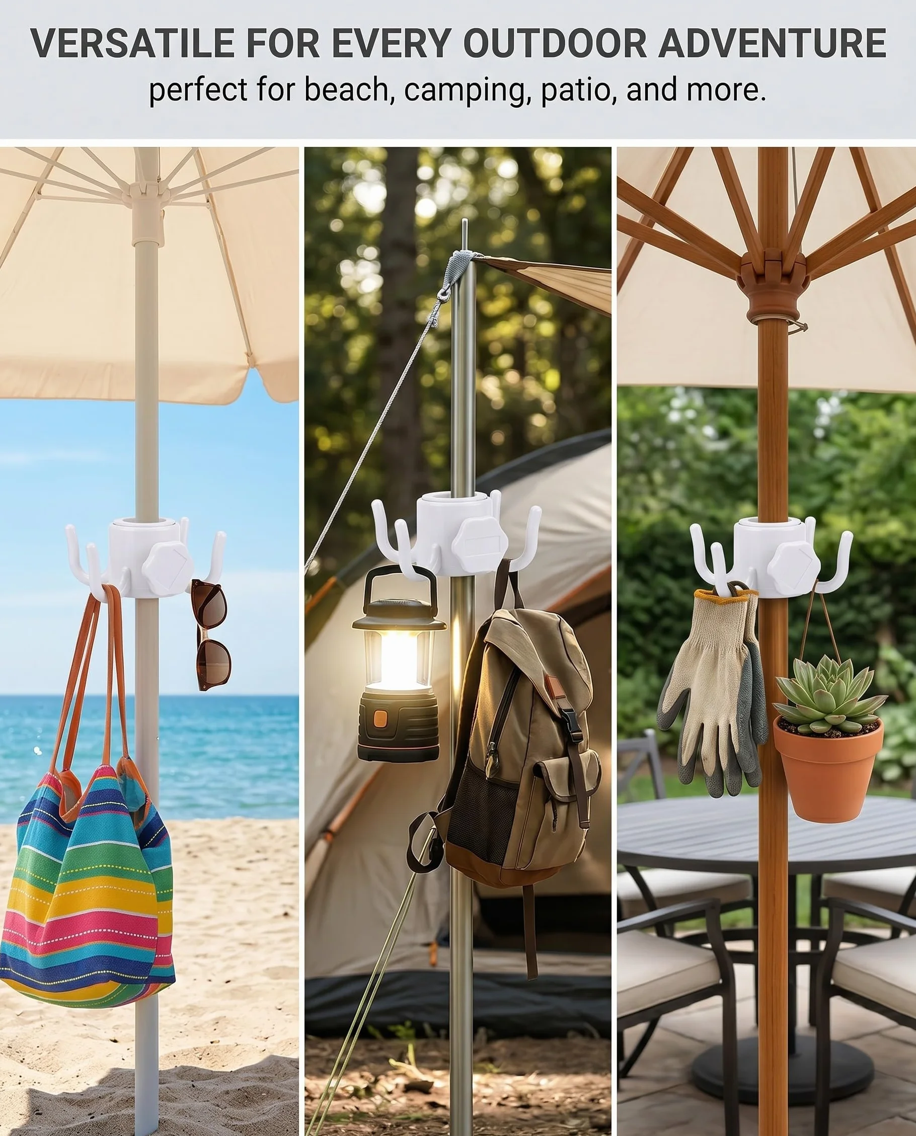 Ganci Ombrellone Spiaggia, 2 Pezzi a 4 Punte in 2 Colori, Organizer Porta Asciugamani Borse, Tieni Oggetti Sicuri e Dalla Sabbia.