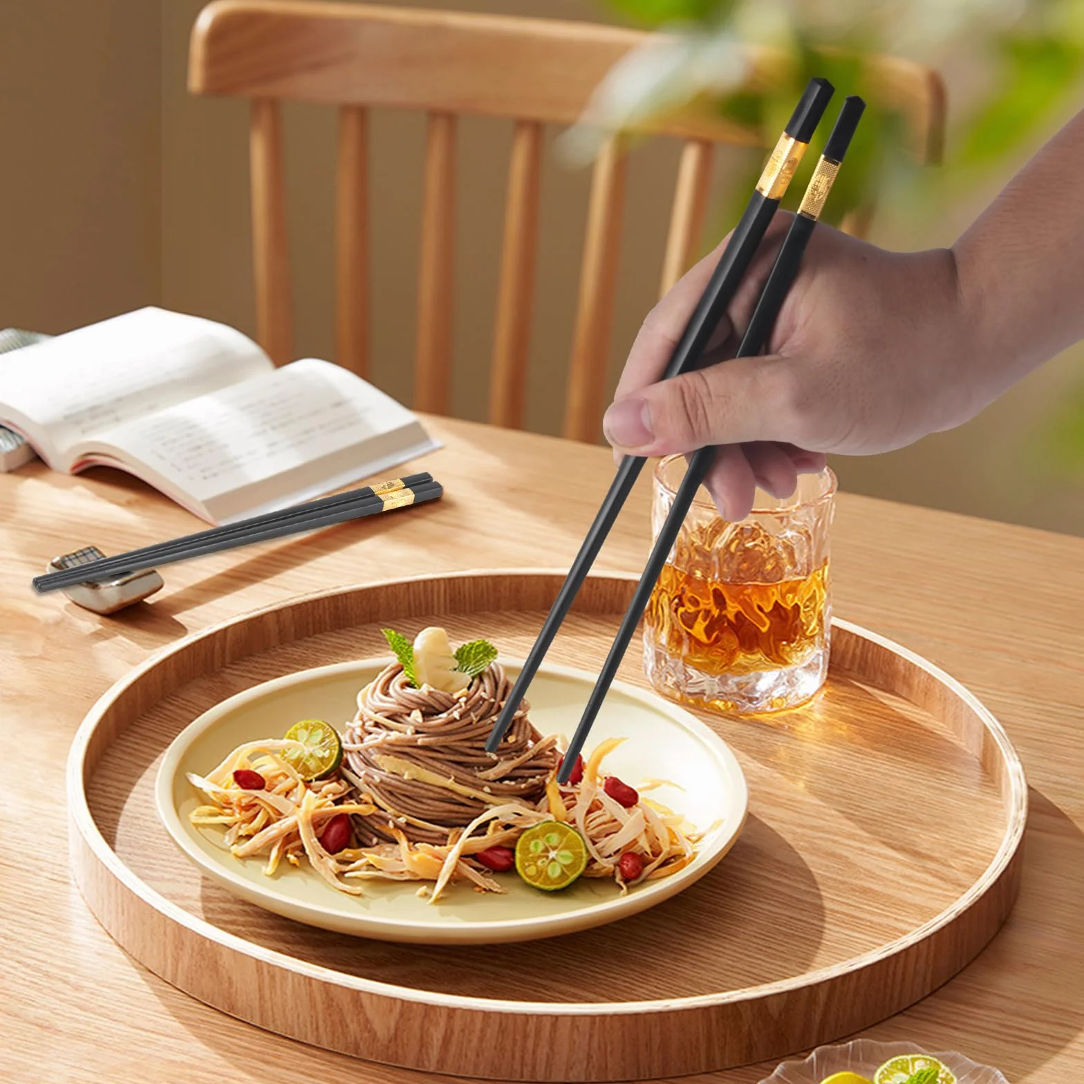 Bacchette Sushi in Lega Lavabili in Lavastoviglie Antiscivolo Nere