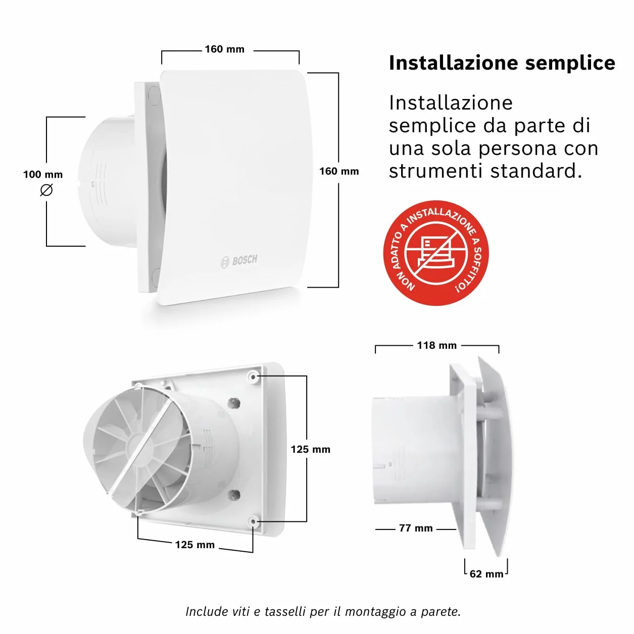 Bosch Aspiratore da bagno 1500 DH 100mm Umidostato Timer