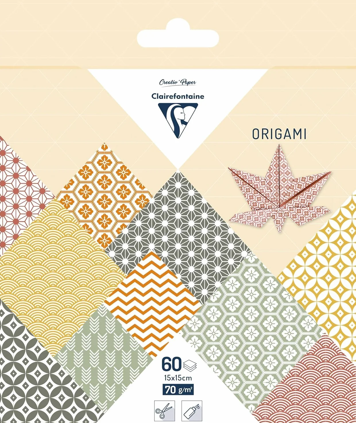 Clairefontaine 95636C - 60 fogli di carta Origami 70g/m² Collezione autunno, formato15x15cm, 30 motivi colorati assortiti (2 fogli per motivo), Hobby creativi adulti e bambini