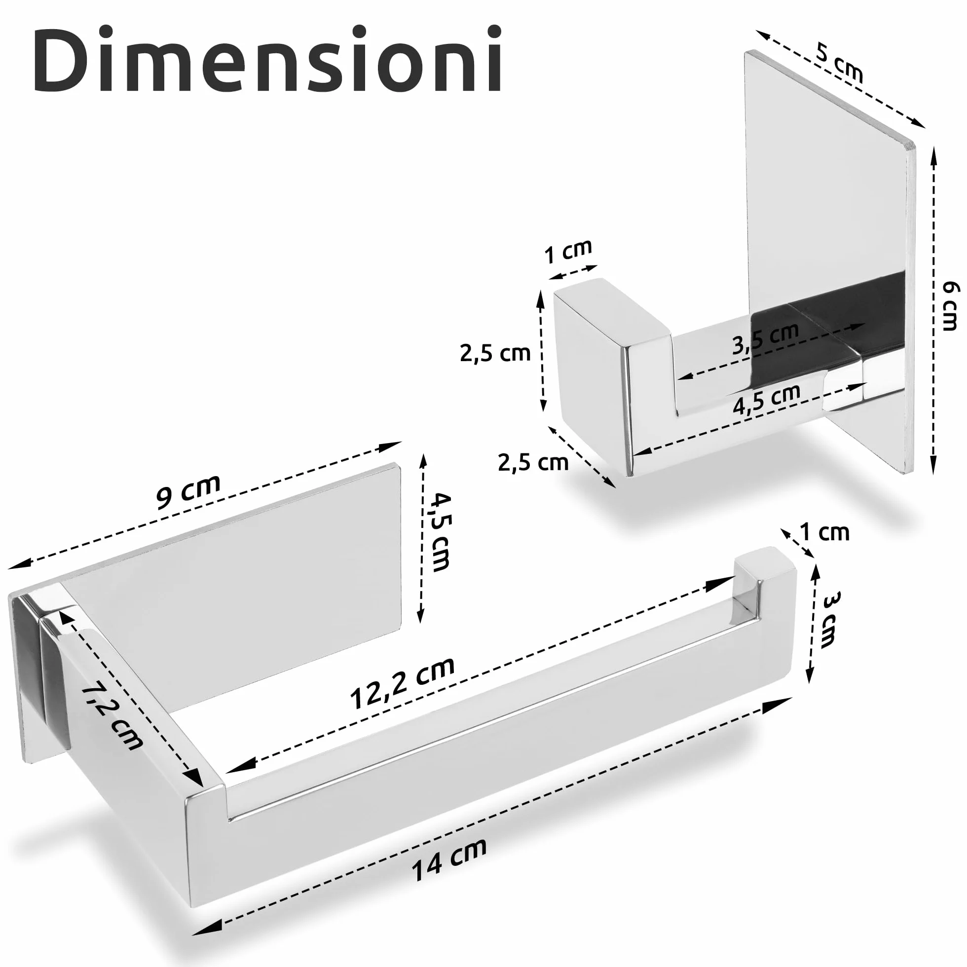 ECENCE Set Porta Asciugamani - 1x Porta Carta Igienica + 2x Ganci Adesivi - Accessori per Bagno - Acciaio Inossidabile 304 cromo
