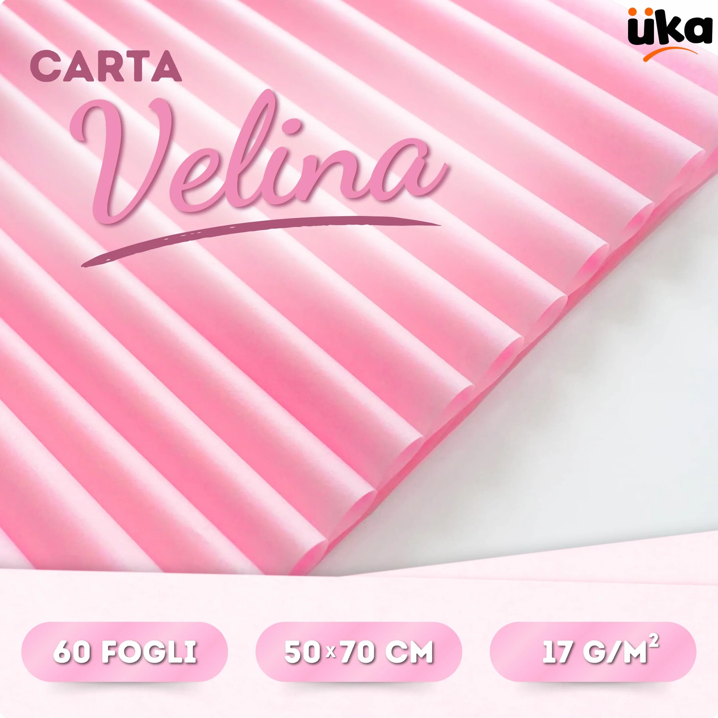 Üka • 60 Fogli di Carta Velina Rosa. Fogli Grandi da 50x70 cm. Fogli Singoli di Carta di Seta per Imballaggio di Regali e Vestiti. Carta Velina per Eventi, Regali e Pacchi.