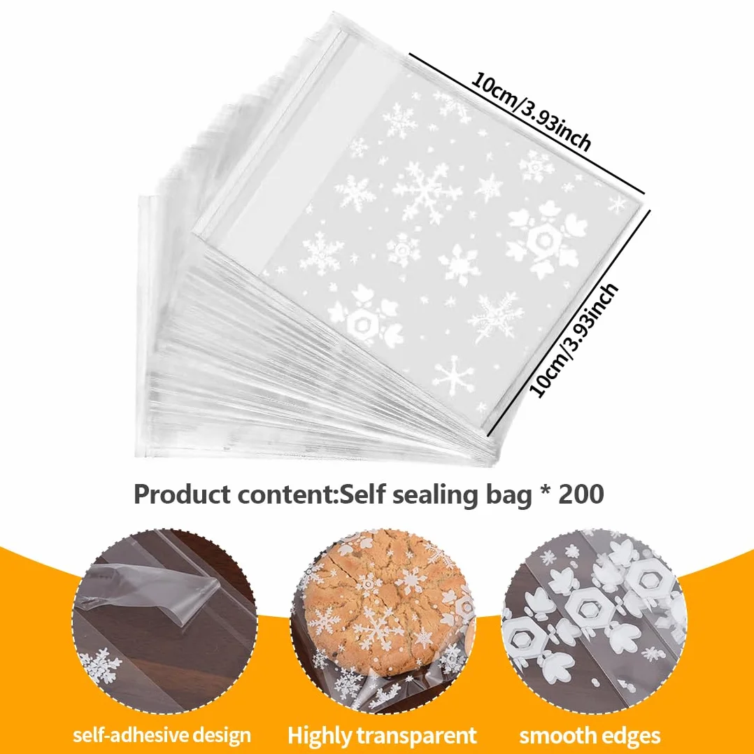 200 sacchetti autoadesivi, sacchetti di cellophane piccoli, bustine trasparenti, bustine per confetti, sacchetti trasparenti per caramelle, caramelle natalizie, biscotti, torte (Piccolo)