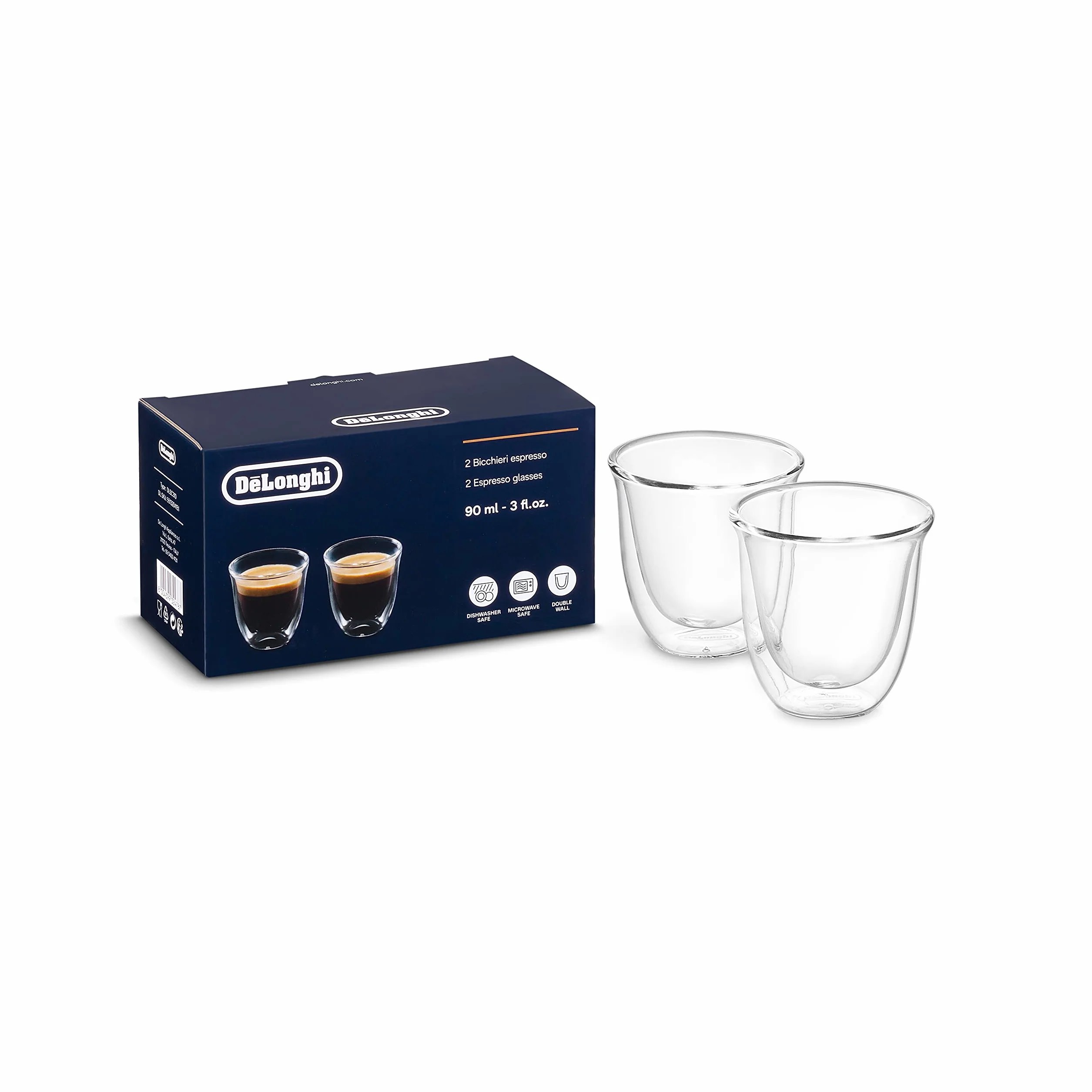 De'Longhi DLSC310 Bicchieri Espresso Vetro Doppia Parete 90 ml Set 2 Pezzi