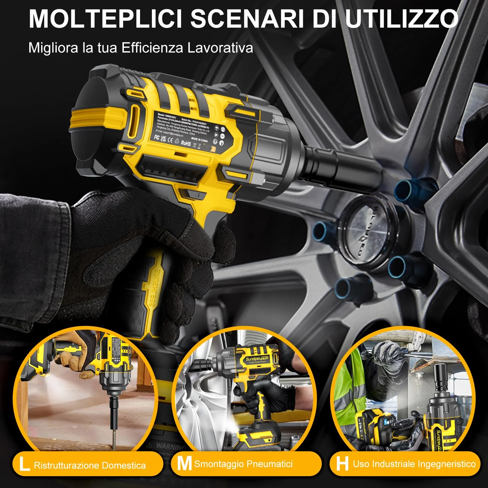 Avvitatore a Impulsi 1300Nm 21V 1/2" Brushless con 2 Batterie 4.0Ah 3 Velocità RSS Cassetta