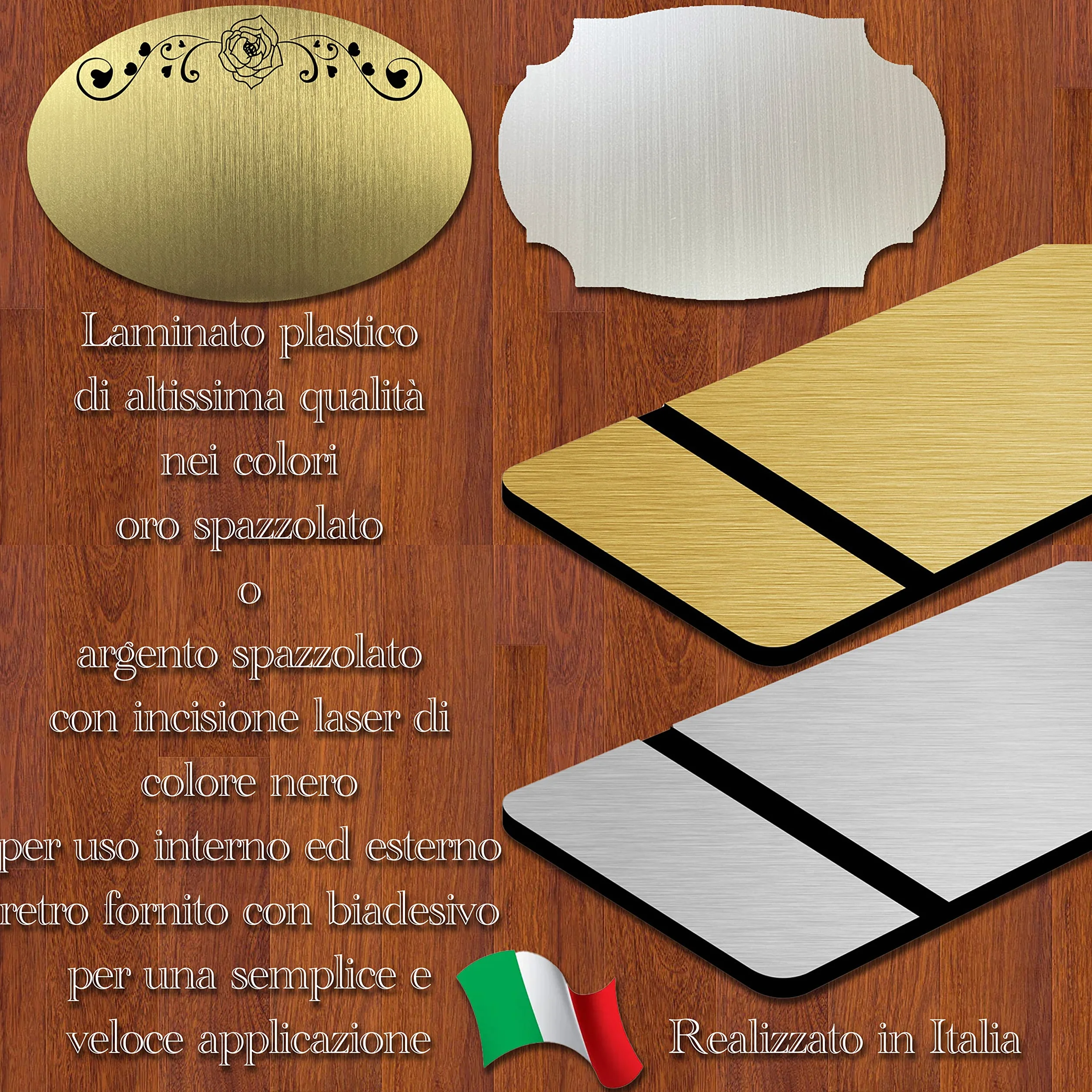 Targa per porta ingresso personalizzabile con nome o indirizzo targhetta fuoriporta di varie forme e misure in laminato plastico personalizzata a laser Oro Spazzolato
