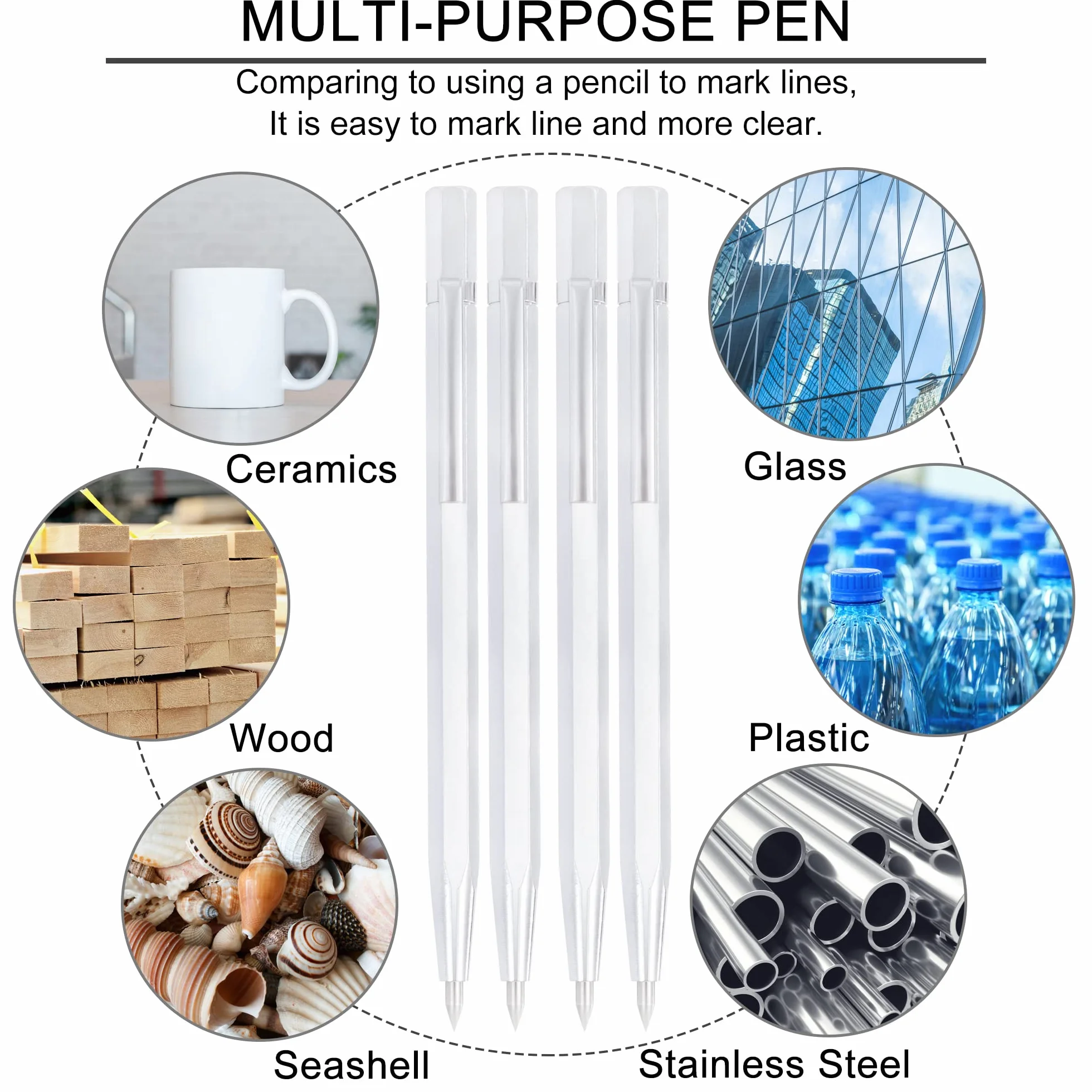 QIMEI-SHOP Penna Scriba in Metallo Strumento Penna Scriba in Carburo Di Tungsteno Punta Scriber Incisione per Metallo/Vetro/Plastica/Ceramica 4 pezzi