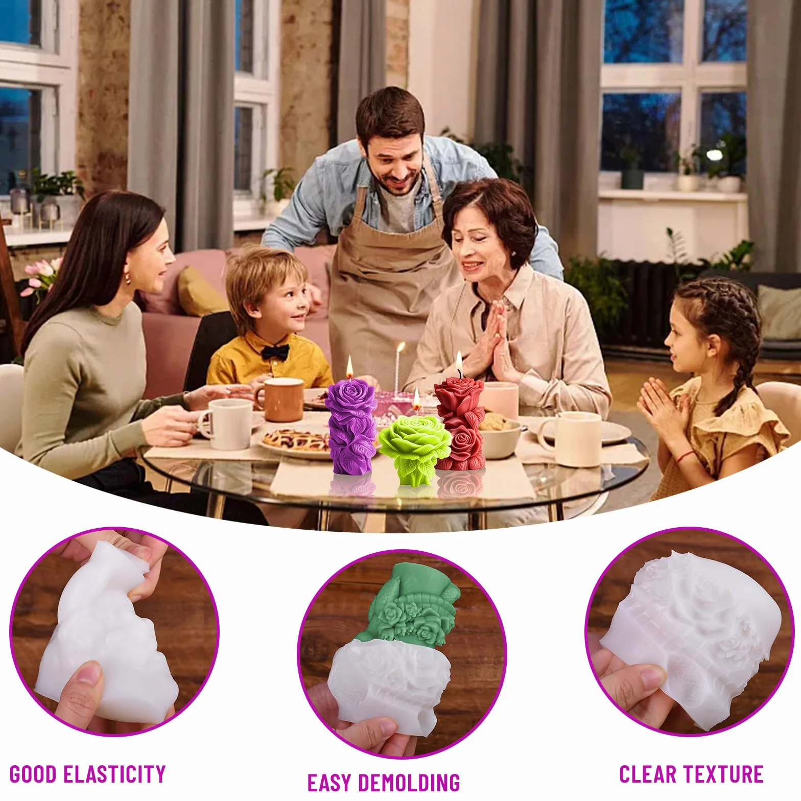 dellyy 3 pezzi stampo silicone fiori, Stampi Silicone per Candele Adatto per San Valentino, Matrimoni, Appuntamenti e Altre Occasioni per Creare un'atmosfera Romantica