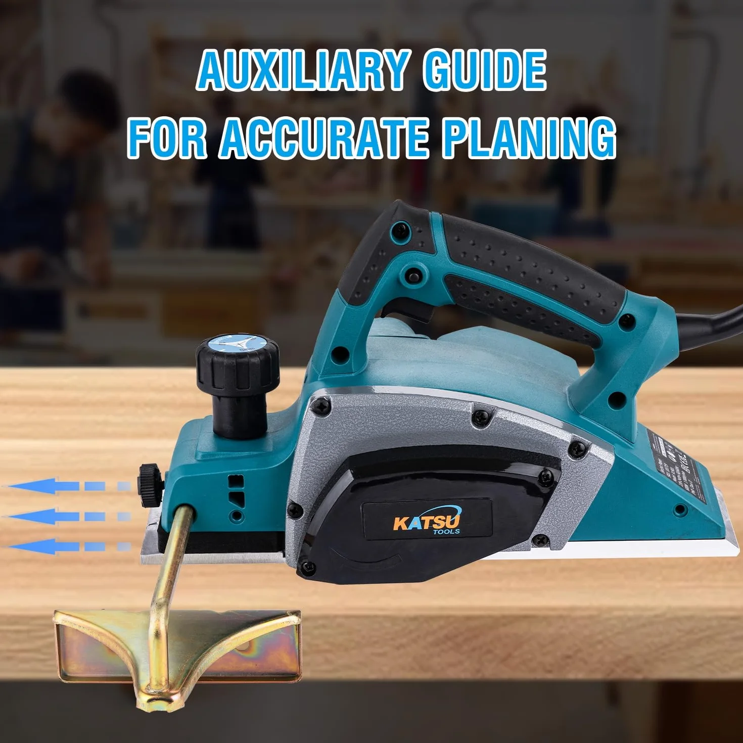 KATSU Tools Pialla elettrica 600W, pialla per legno portatile con cavo, larghezza di piallatura 82 mm, profondità di truciolo 2 mm, per la lavorazione del legno, porte e mobili per casa 101719