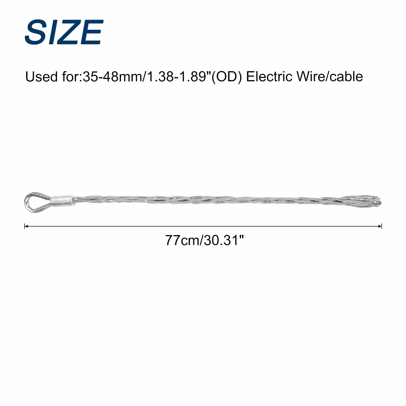 QUARKZMAN 35-48mm OD Calza per Tirare Cavi Presa 0,77m Testa Singola Lato Tirare Rete Metallico Tirante Calza Grip Strumenti in Acciaio Inossidabile