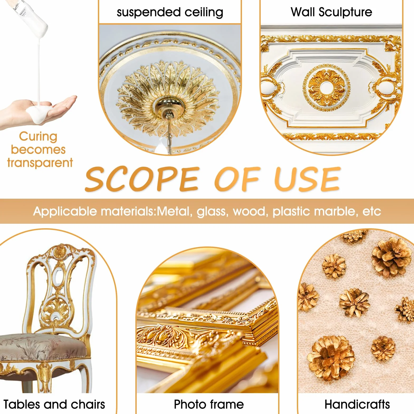 Allony Colla per Foglia Oro, Missione per Foglia Oro, Foglia Oro, Foglia Oro Decorazione, Include Colla 100g e Vernice Protettiva a Base d'acqua da 100g, 100 Pezzi, Adatto Lavori Manuali e Pittura