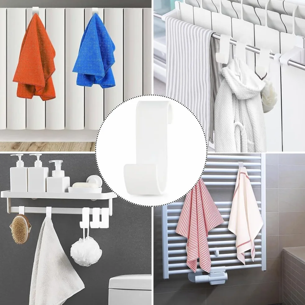Ganci per Termoarredo Bagno in ABS Antiruggine Impermeabile Senza Foratura Regolabili 4 Pezzi