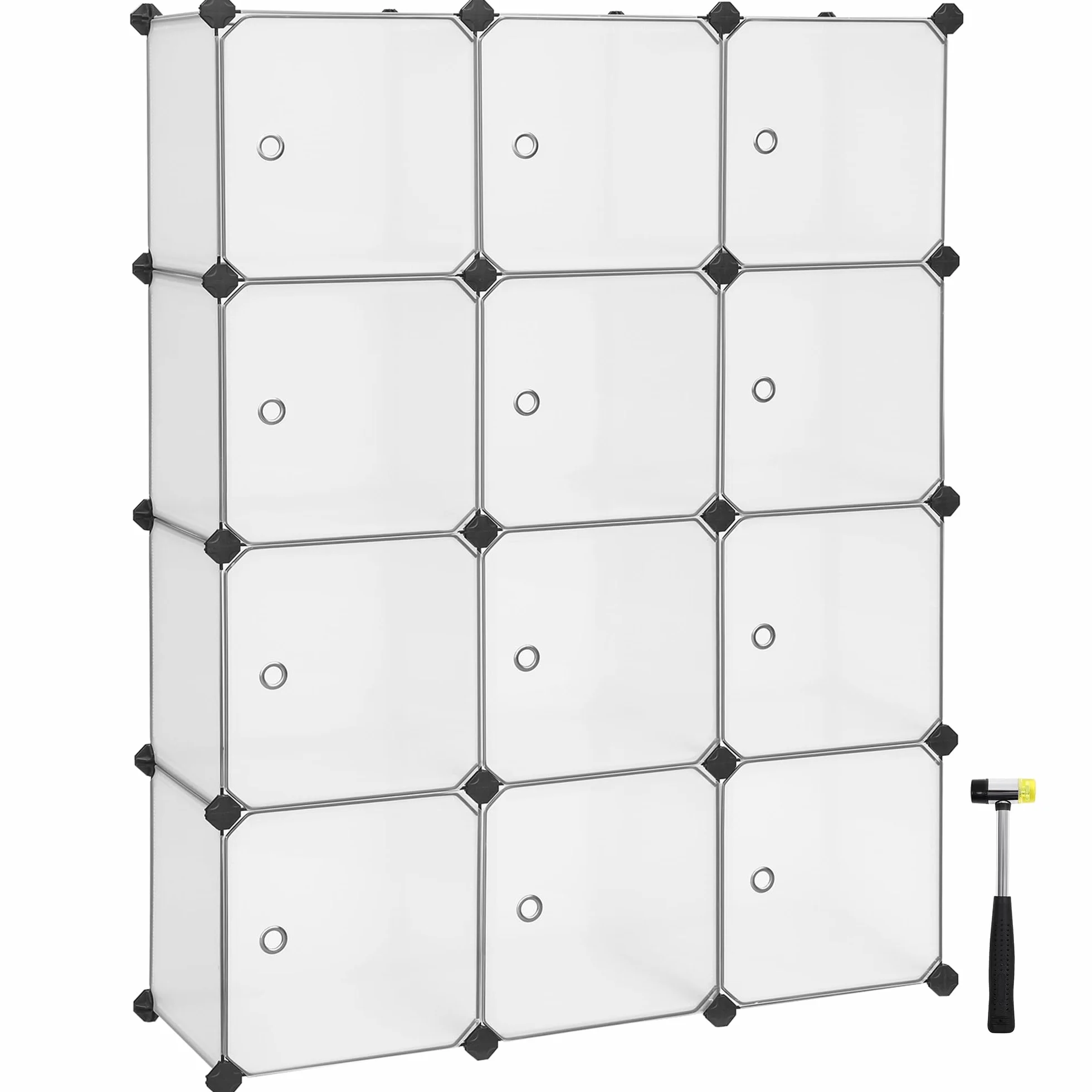 SONGMICS Armadio a 12 Cubi, Portaoggetti Organizzatore, Armadietto Mobiletto con Ante, per Abiti Scarpe Libri, Facile da Assemblare, Bianco LPC342W01