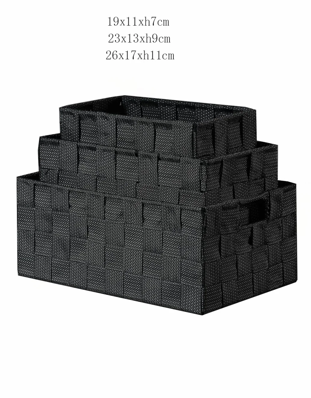 BM Cestino Portaoggetti Bagno Effetto Rattan Set di 3 Cestini Intrecciati Rettangolari Organizer (Nero)
