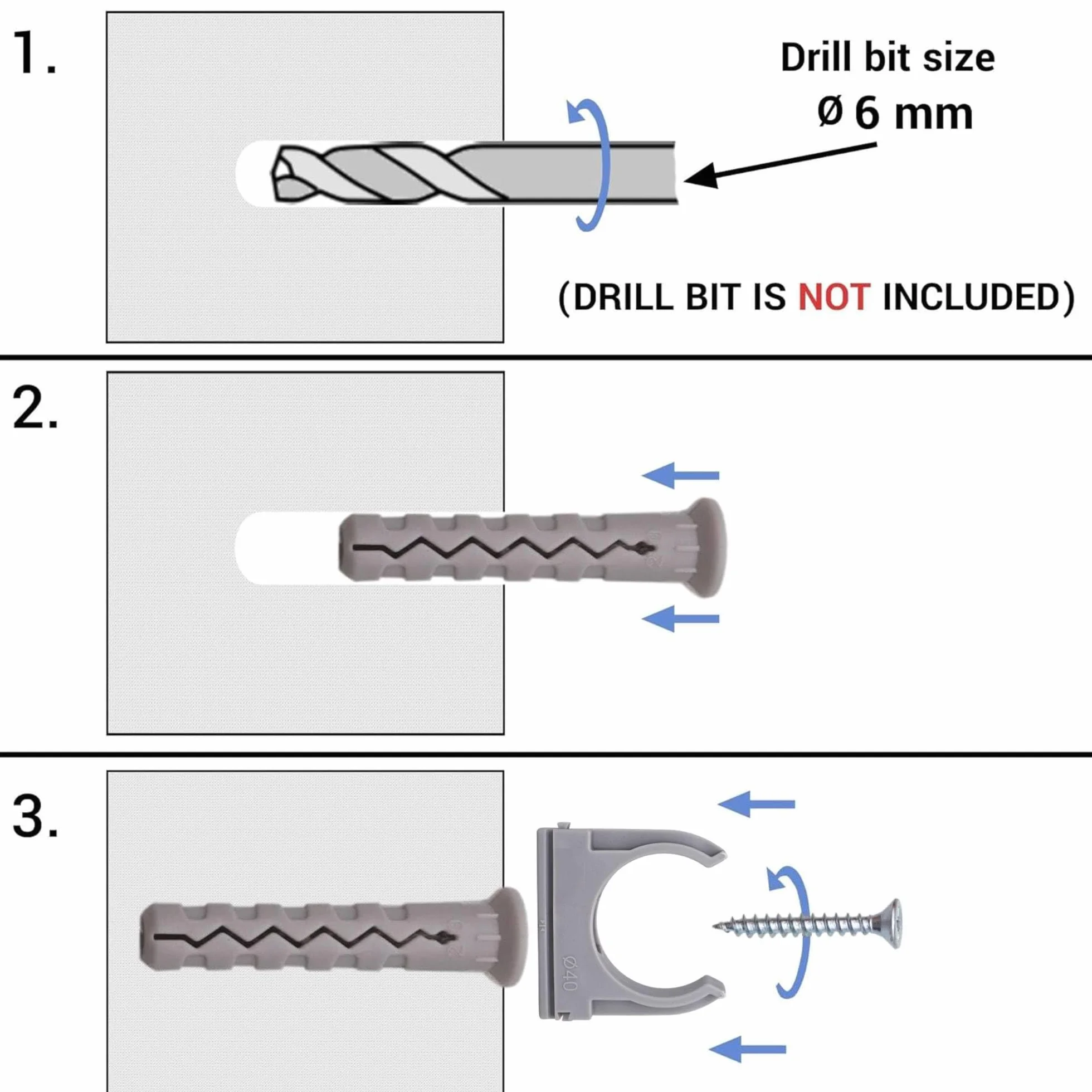 SKIR'CO (30 pezzi) Clip per tubi, morsetti in plastica per tubi da 40 mm, morsetti per tubi di tipo U, clip per tubi, ganci per tubi
