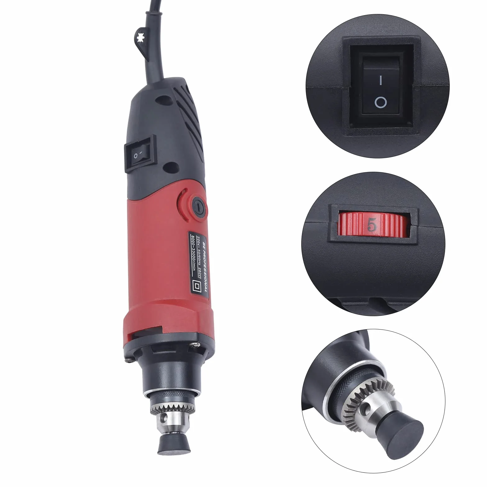 Smerigliatrice dritta, 280W elettrica giada smerigliatrice, 6 velocità regolabile 8000-33000 giri/min, multifunzione Smerigliatrice portatile per intaglio, lucidatura