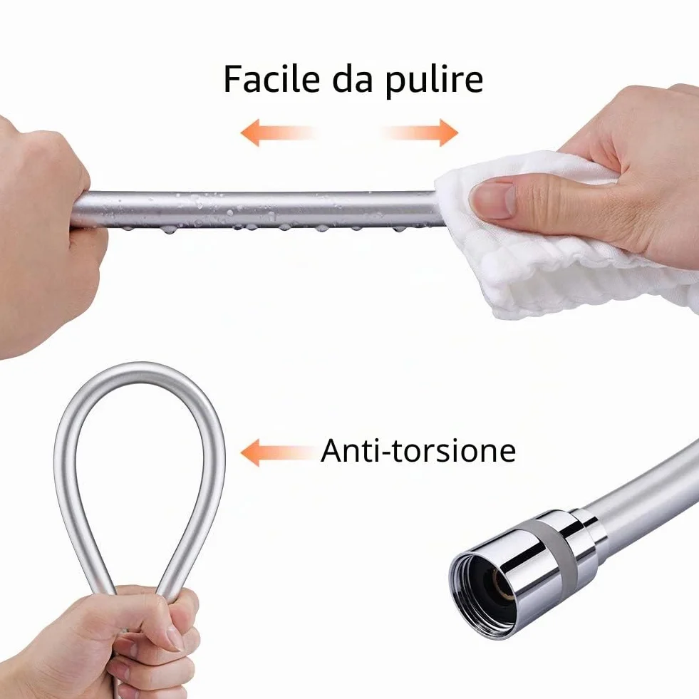 GRIFEMA COMPLENTO-G852 Flessibile Doccia in PVC (G1/2 pollici, 150 CM), Tubo Doccia da Anti Torsione, Bianca/Cromo