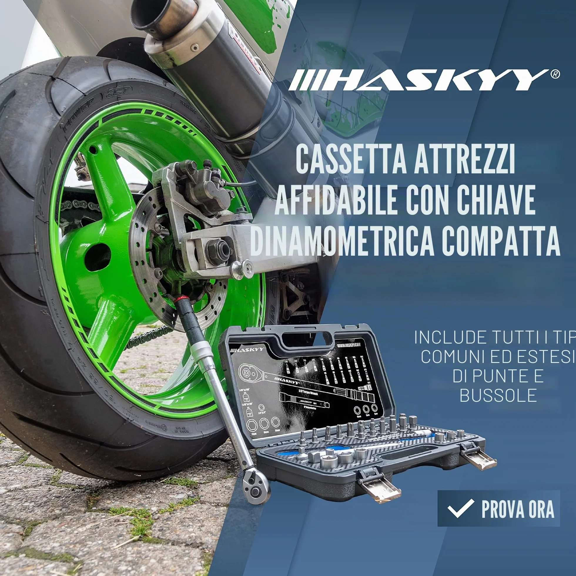 HASKYY Set chiavi dinamometriche 3/8" 5-60 Nm per moto chopper accessori estensione punte dadi bussola adattatore