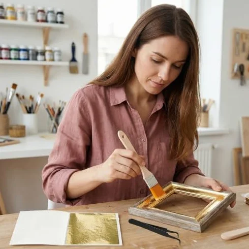 Set di 200 fogli in oro e argento (8,5 x 9,5 cm) con pinzette e pennello per doratura, pittura, decorazioni e progetti fai da te