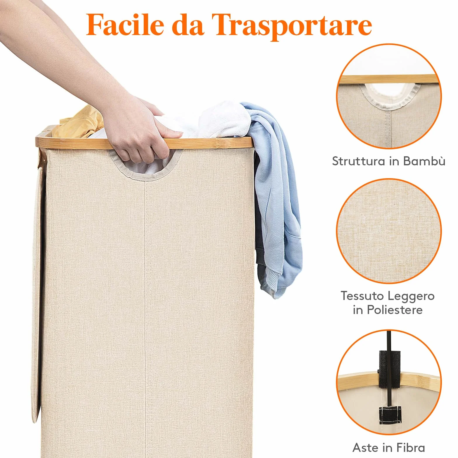 Lifewit Cesta Portabiancheria 100 L con Coperchio, Grande Cesto Biancheria Pieghevole in Bambù con Sacco Interno, Portabiancheria Salvaspazio, Laundry Basket per Camera da Letto, Bagno, Beige