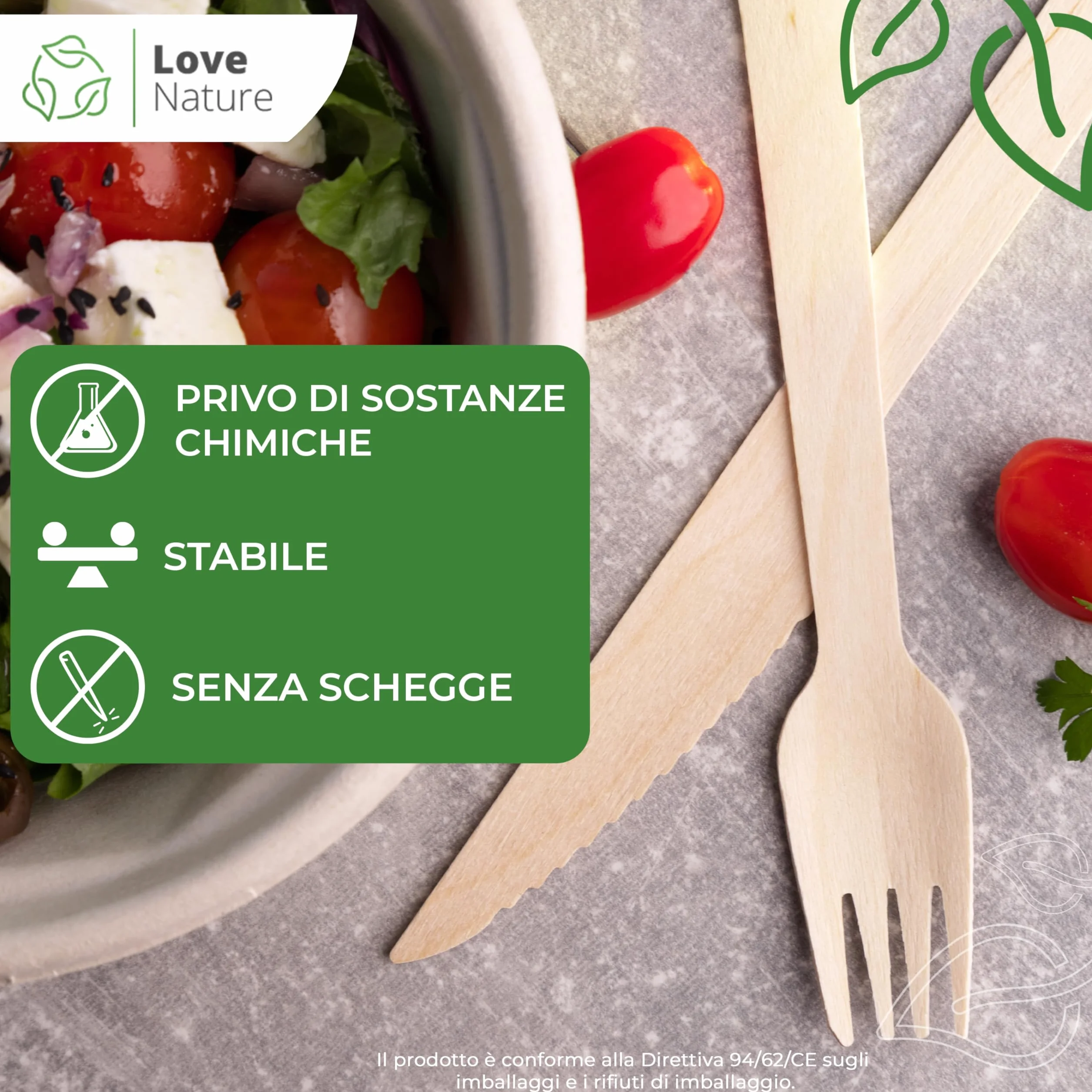 Love Nature Posate Usa e Getta 100 Pezzi Coltello Legno Biodegradabili per Feste Picnic