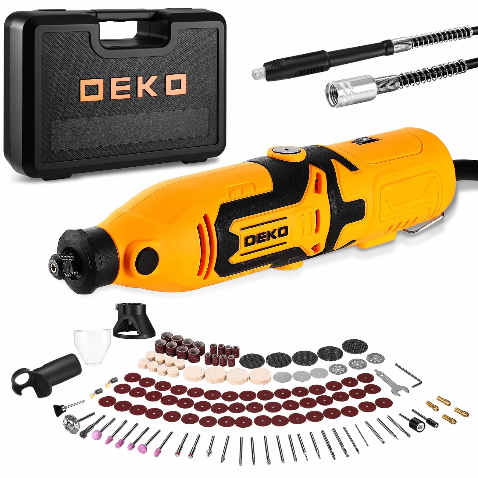 DEKOPRO 126pc Kit di utensile multifunzione 170W: Mini trapano elettrico per legno/metallo con albero flessibile