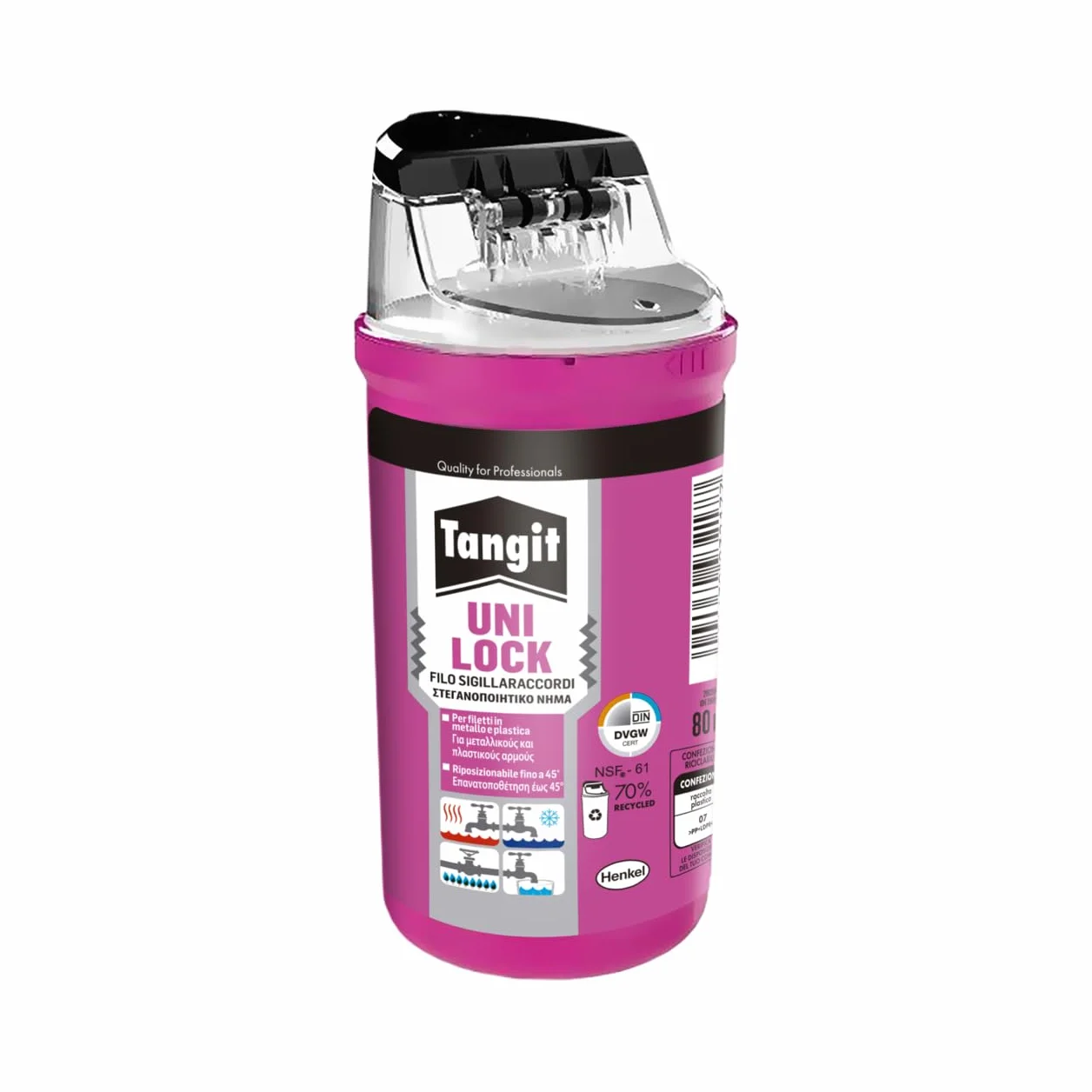 Tangit Uni-Lock, Filo sigillante per tubature in metallo e plastica, Sigillaraccordi riposizionabile per tubi fino a 4’’, Tangit filo per tubi flessibili e rigidi, 1x80m