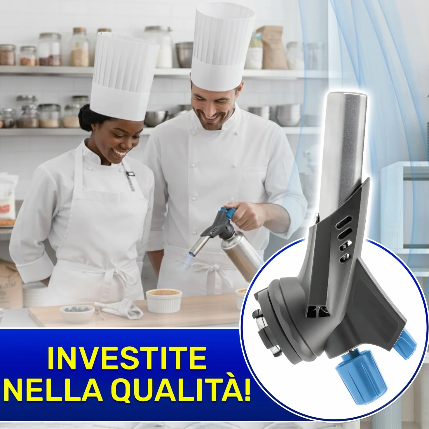 Cannello a Gas Portatile Professionale 1,0 kW 1300°C con Accensione Piezoelettrica e Attacco Tipo TWIST - Bruciatore a Gas Butano Adatto per Saldatura e Come Cannello da Cucina - MONTERAL