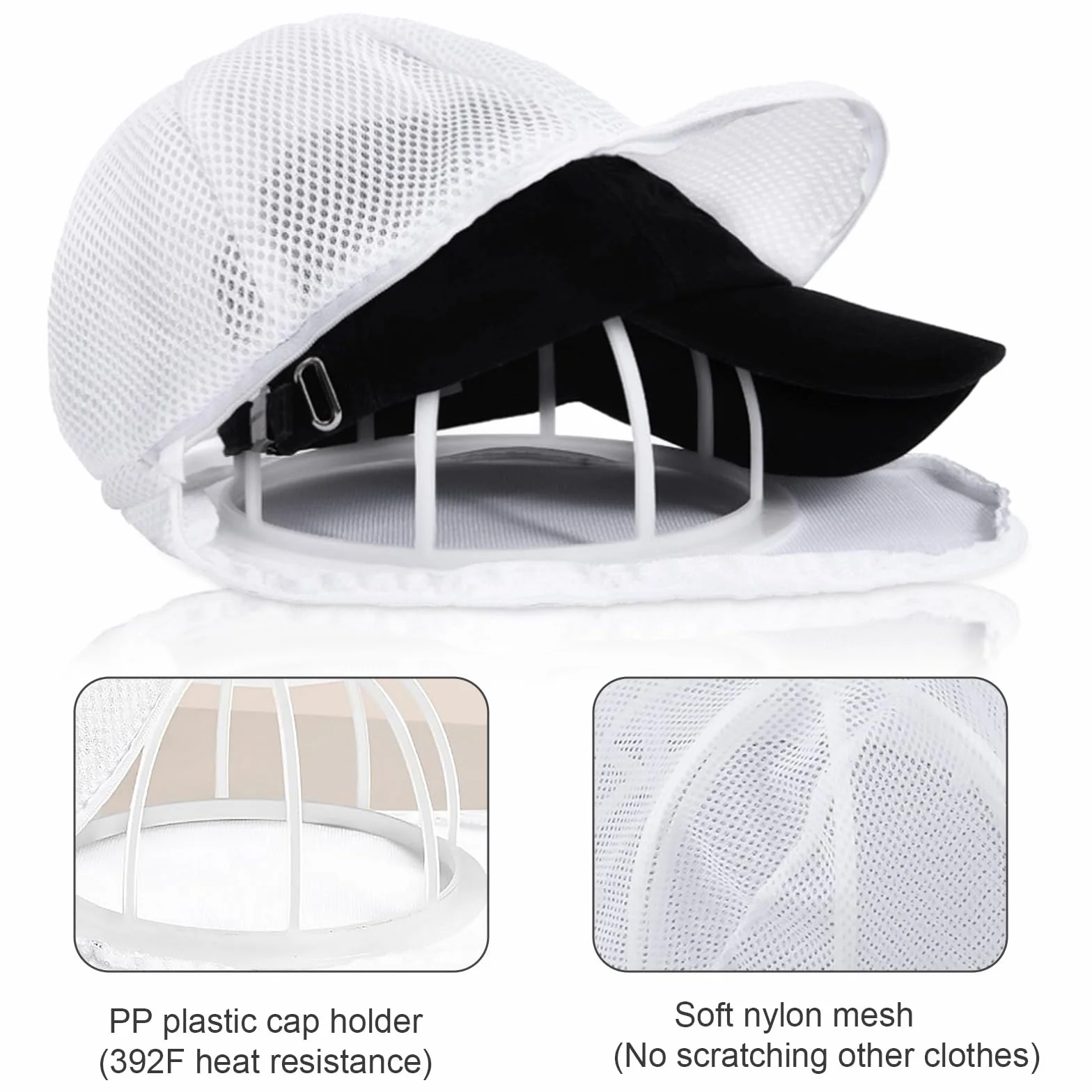 Rondella per Cappelli, Cap Washer Supporto Protettivo per Sacchetti Lavatrice per Cappelli, Porta Cappellini per Bucato, Bianco