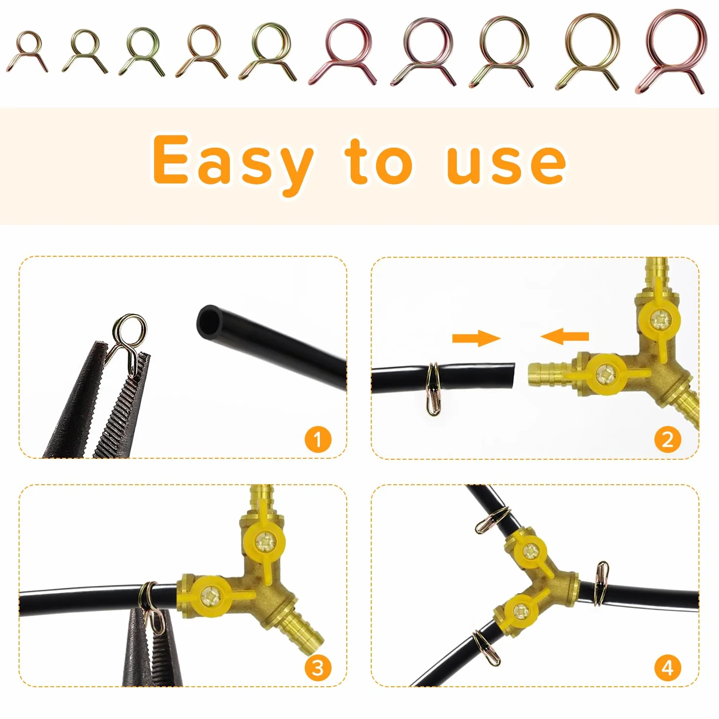 75 Pezzi 10 Dimensioni 5-14mm Fascette Stringitubo a Molla a Doppio Filo Kit, Fascette Stringitubo a Molla per Tubo del Carburante, Morsetti a Molla per Tubo dell'acqua, Oro