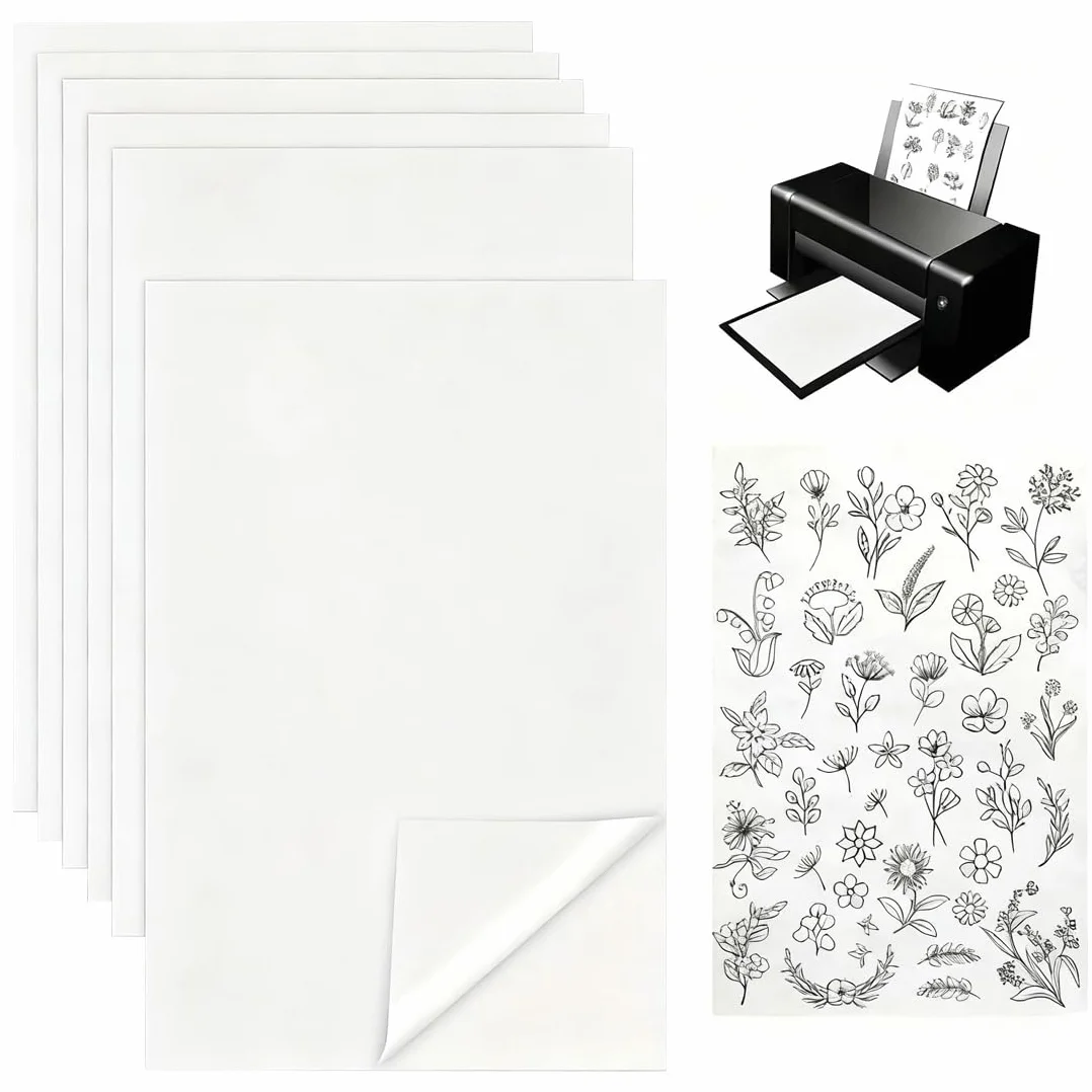 6 Pezzi Stabilizzatore da Ricamo Autoadesivo Idrosolubile Carta da Ricamo Stampabile, Adatto Stampare o Disegnare Modelli, Ricamo a Mano e a Macchina