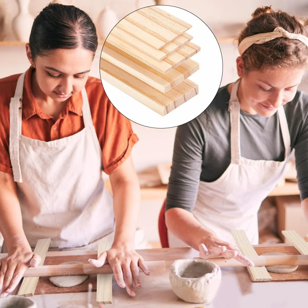 BENECREAT 10 pz Fogli di Legno Strumenti di Ceramica, Guida per Bastoncini di Fango Rettangolare di 5 Dimensione per Lo Spessore Dell'Argilla Polimerica in Ceramica,Halloween Christmas