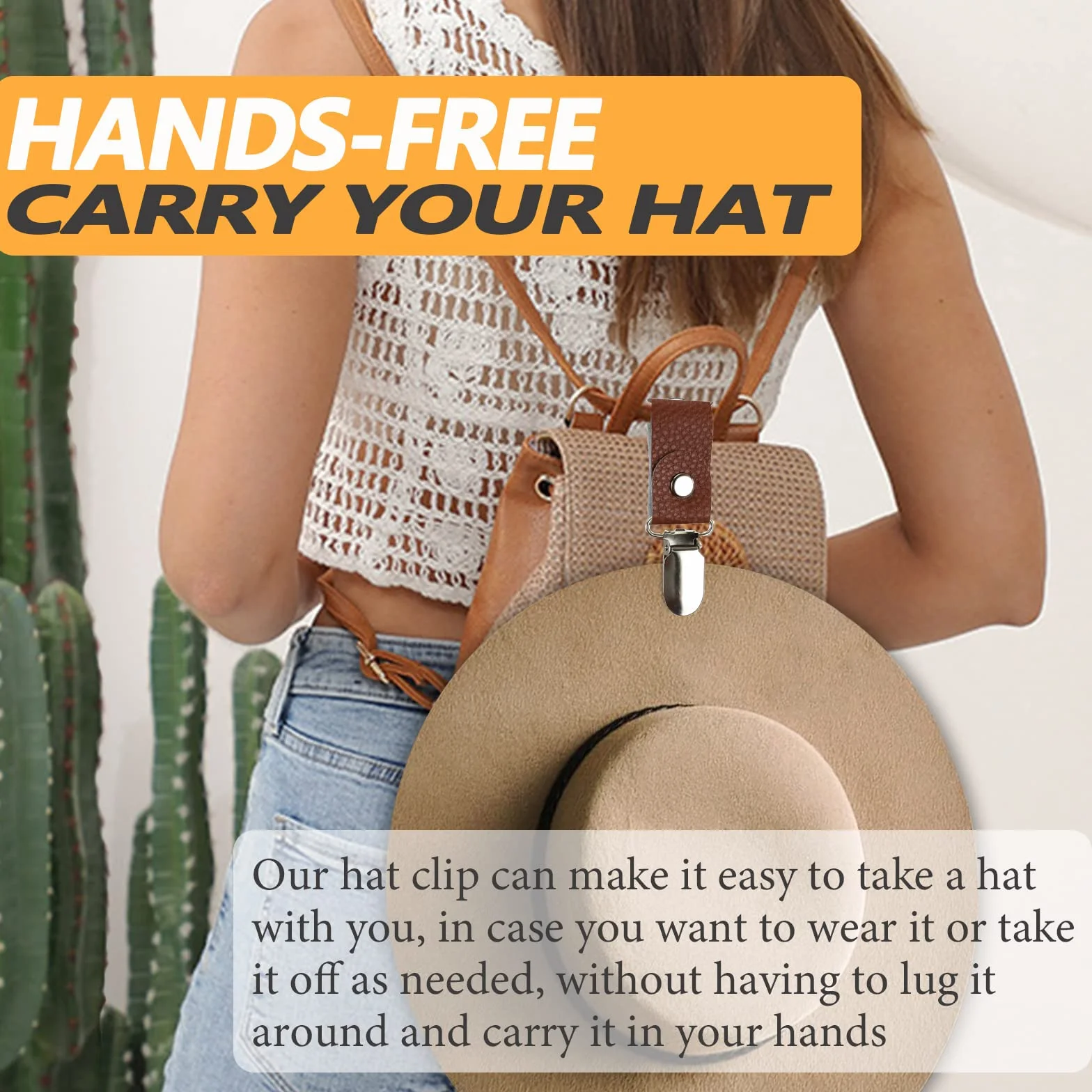 2 Clip per Cappelli da Viaggio in Borsa in Pelle PU, Multifunzione per All'aperto (Marrone+Nero)
