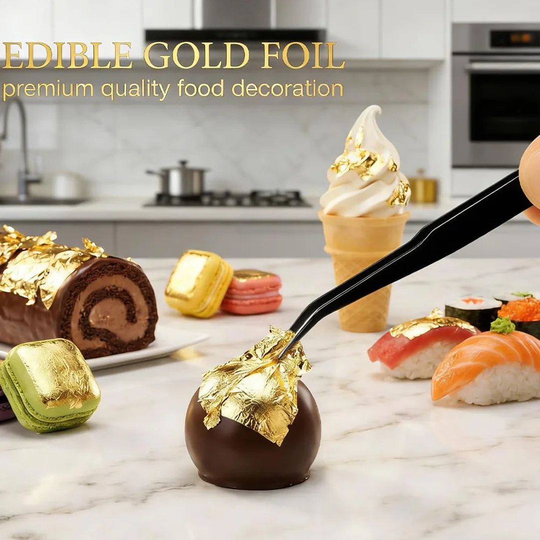 Foglia d'oro 3 pezzi con pinze e pennelli per decorazione fai-da-te artigianato