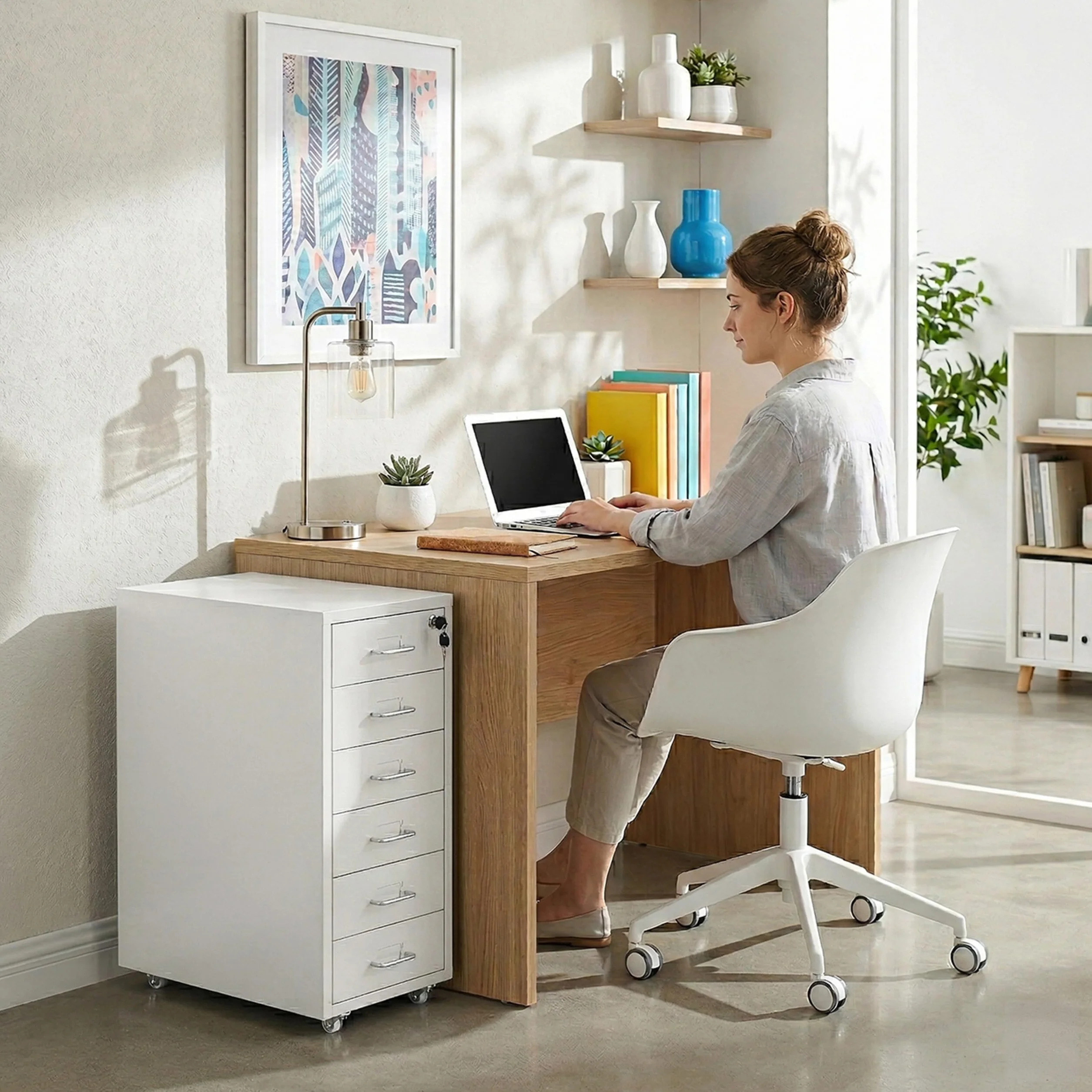 Relaxdays cassettiera in Metallo con 6 cassetti, chiudibile a Chiave, Misura 69x28x41 cm, Bianco