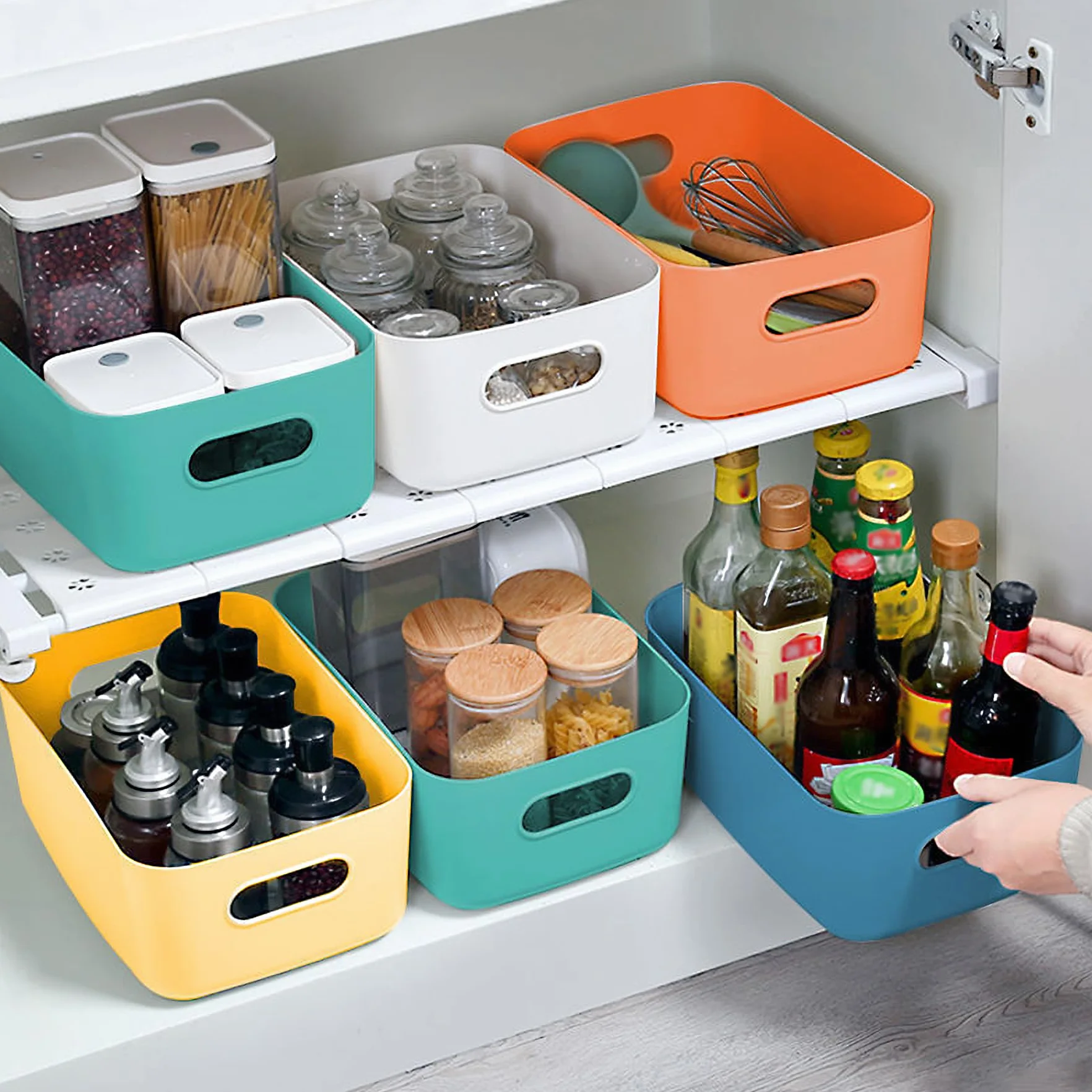 Spesh 6 cestini portaoggetti in plastica per armadietti blu verde bianco grigio