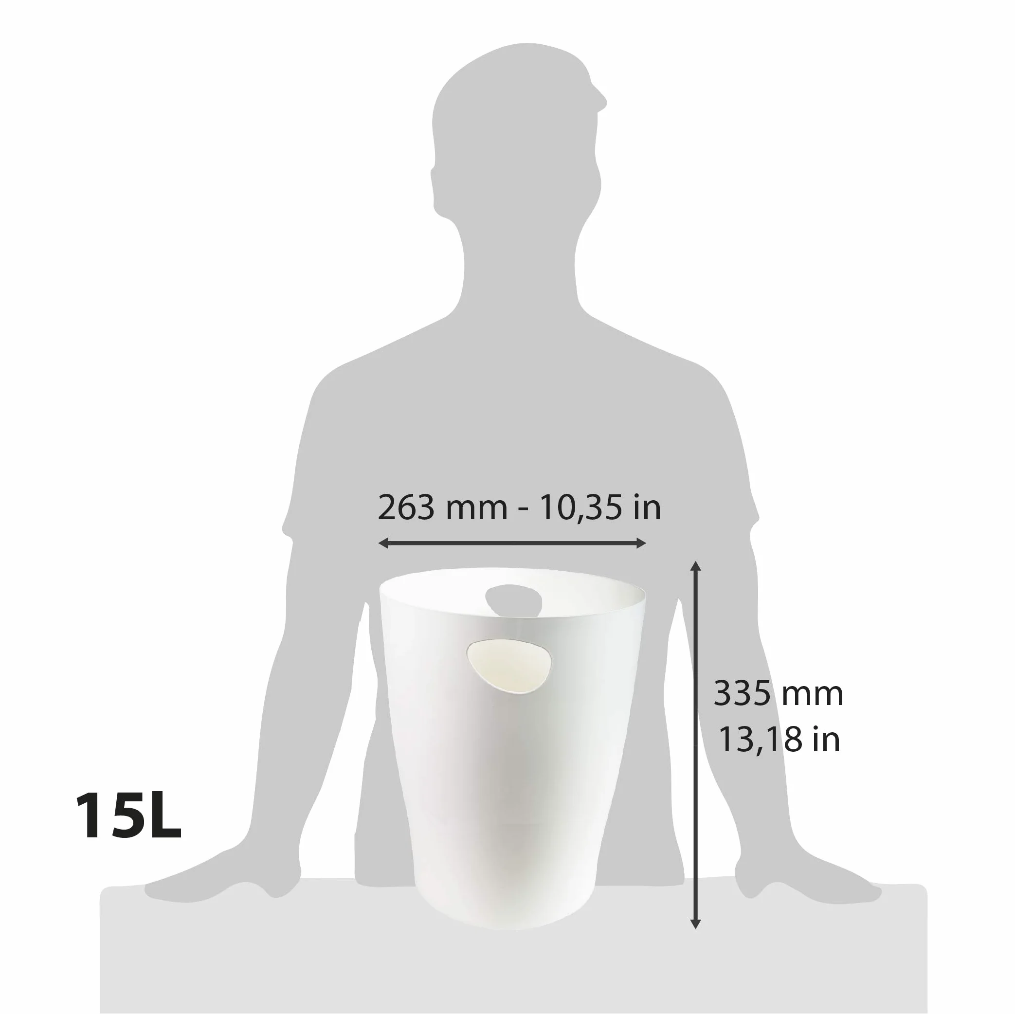Exacompta ECOBIN 45313D - Cestino per la spazzatura con manici, 15 litri, elegante e robusto, colore: Bianco