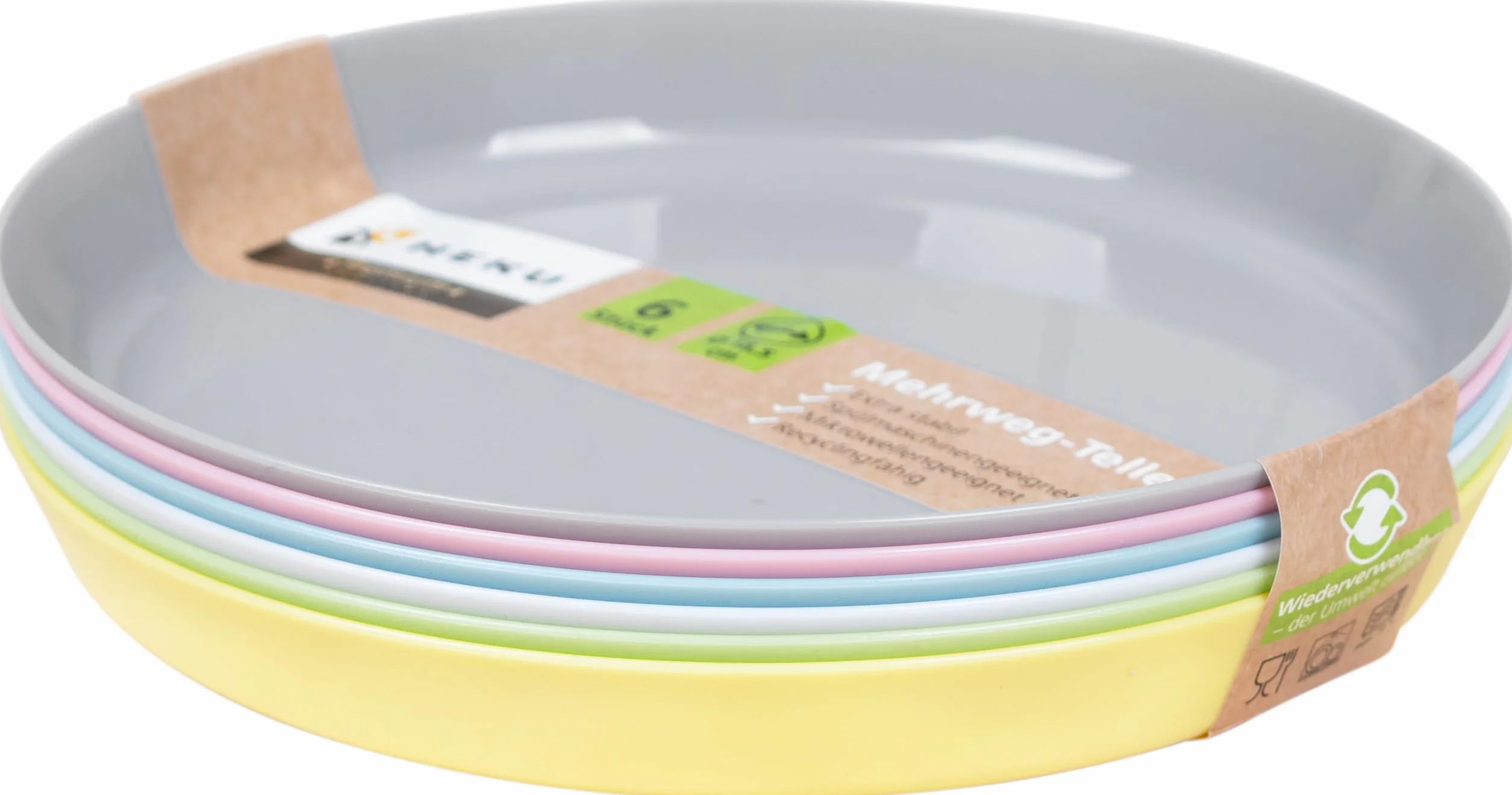 HEKU Zestaw 6 talerzy wielorazowych PP 18,5 cm, nadające się do mikrofali i zmywarki, kolorowe